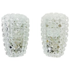 Pair of Textured Crystal Glass Sconces by Glashütte Limburg, 1960s, Germany