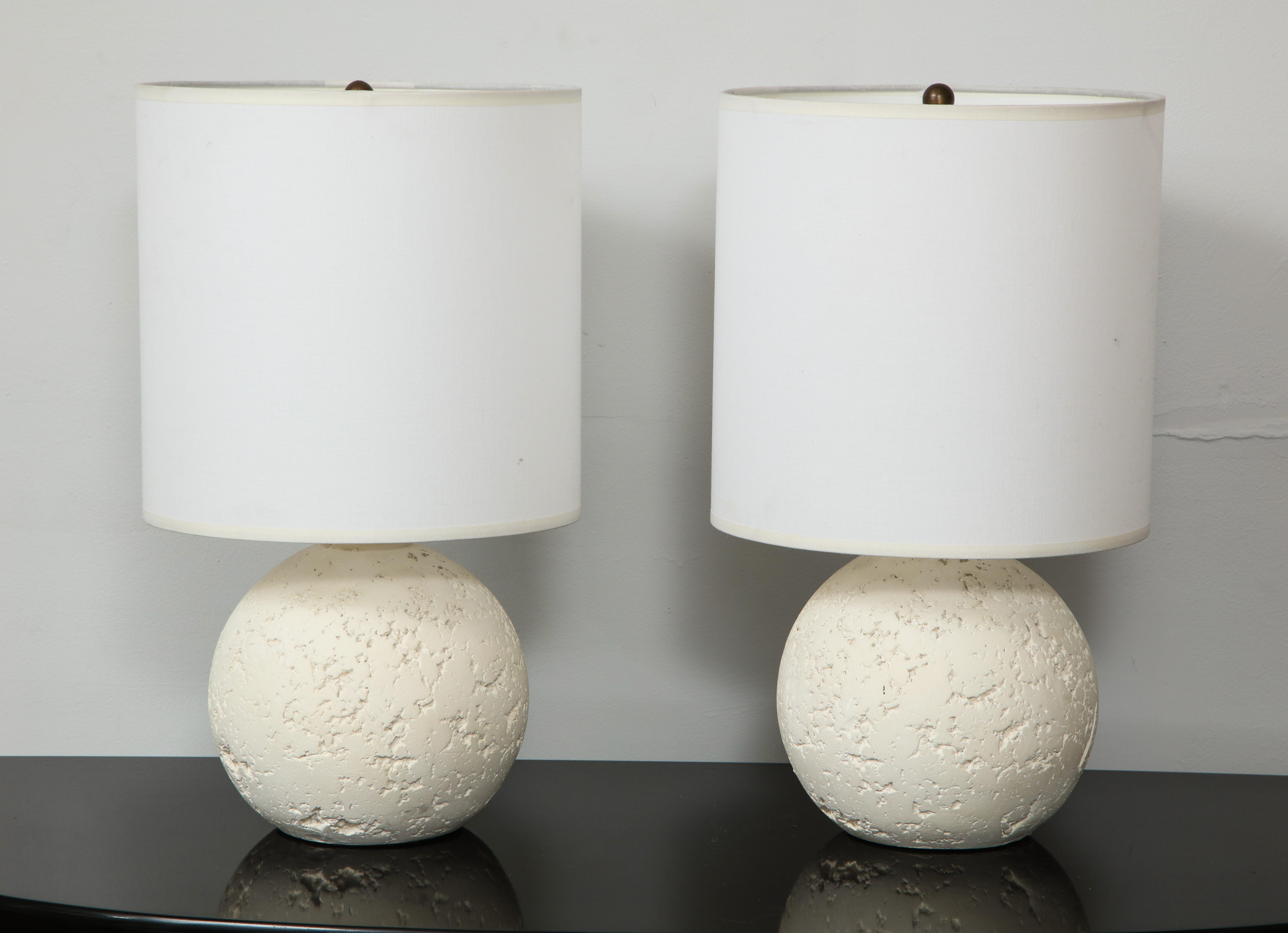 Custom pair of textured circular plaster lamps.
Lead Time for custom made is 8-10 weeks.