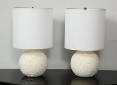 Custom Pair of Textured Circular Plaster Lamps