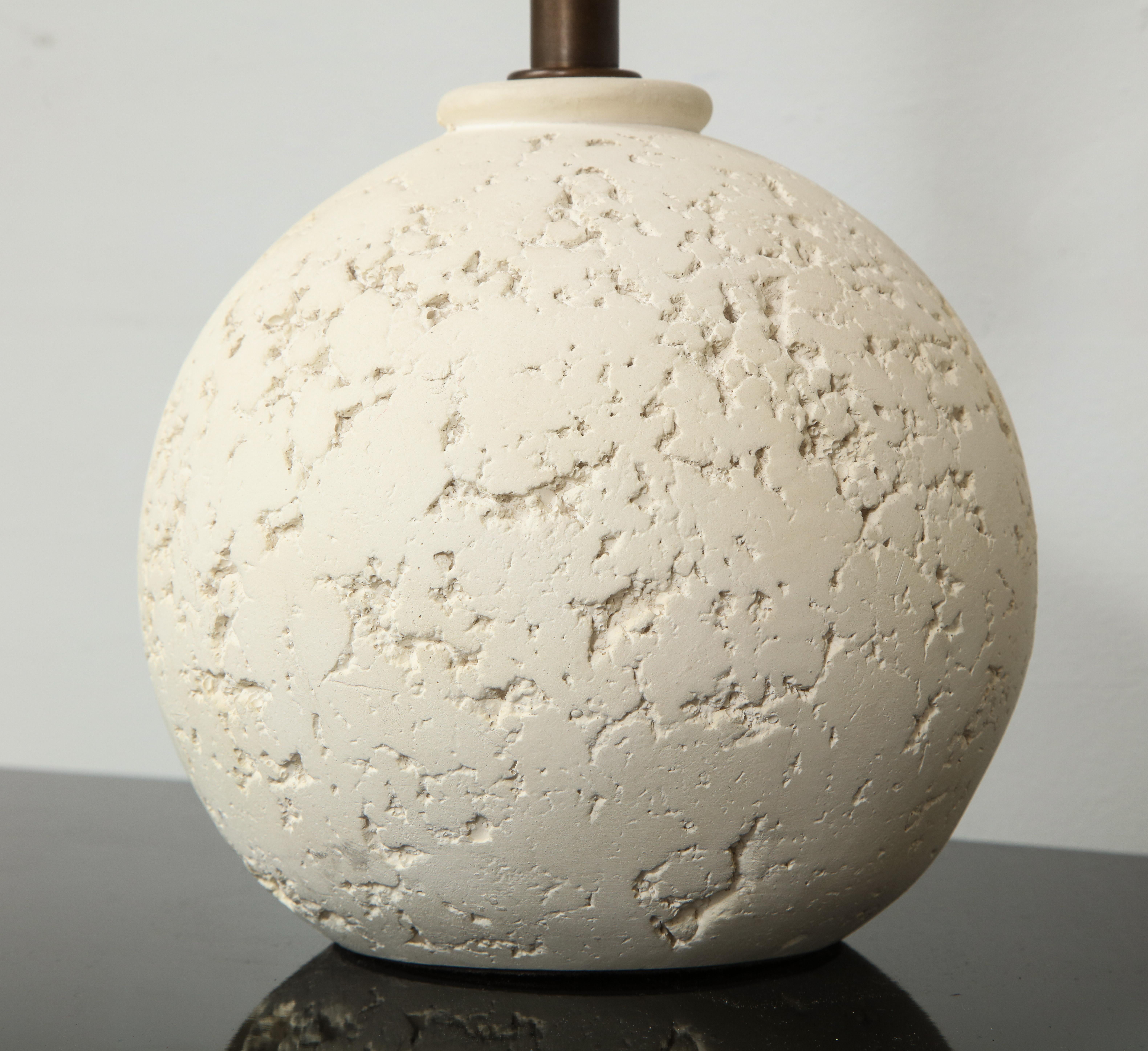Contemporary Custom Pair of Textured Circular Plaster Lamps For Sale