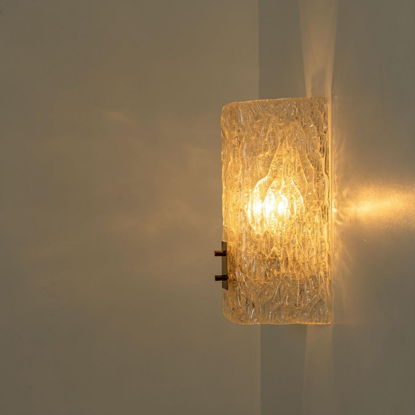 Pair of Textured Glass and Brass Wall Lights by J.T. Kalmar en vente 6