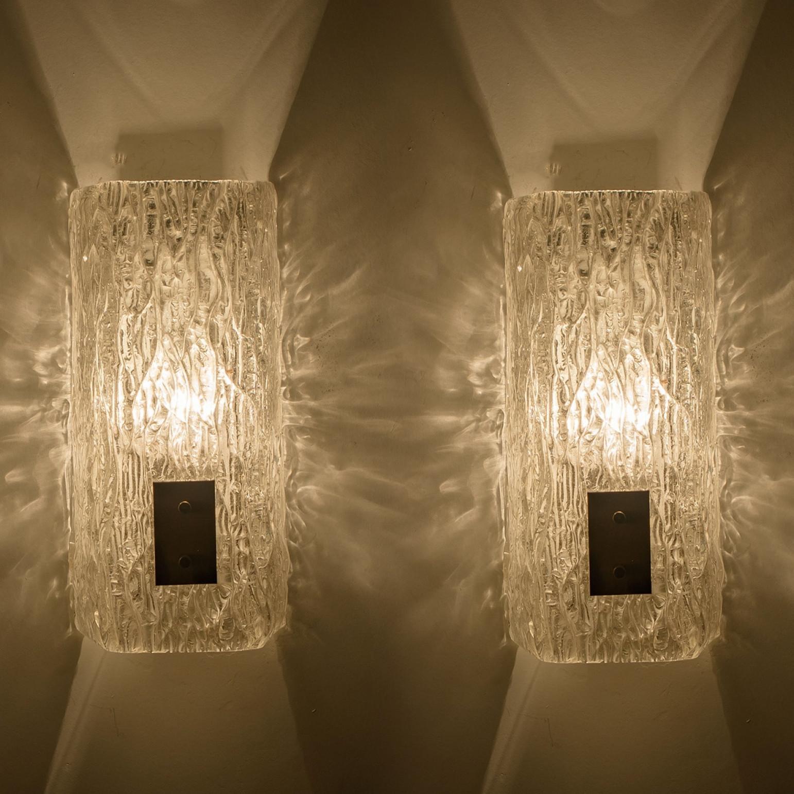 Autre Pair of Textured Glass and Brass Wall Lights by J.T. Kalmar en vente