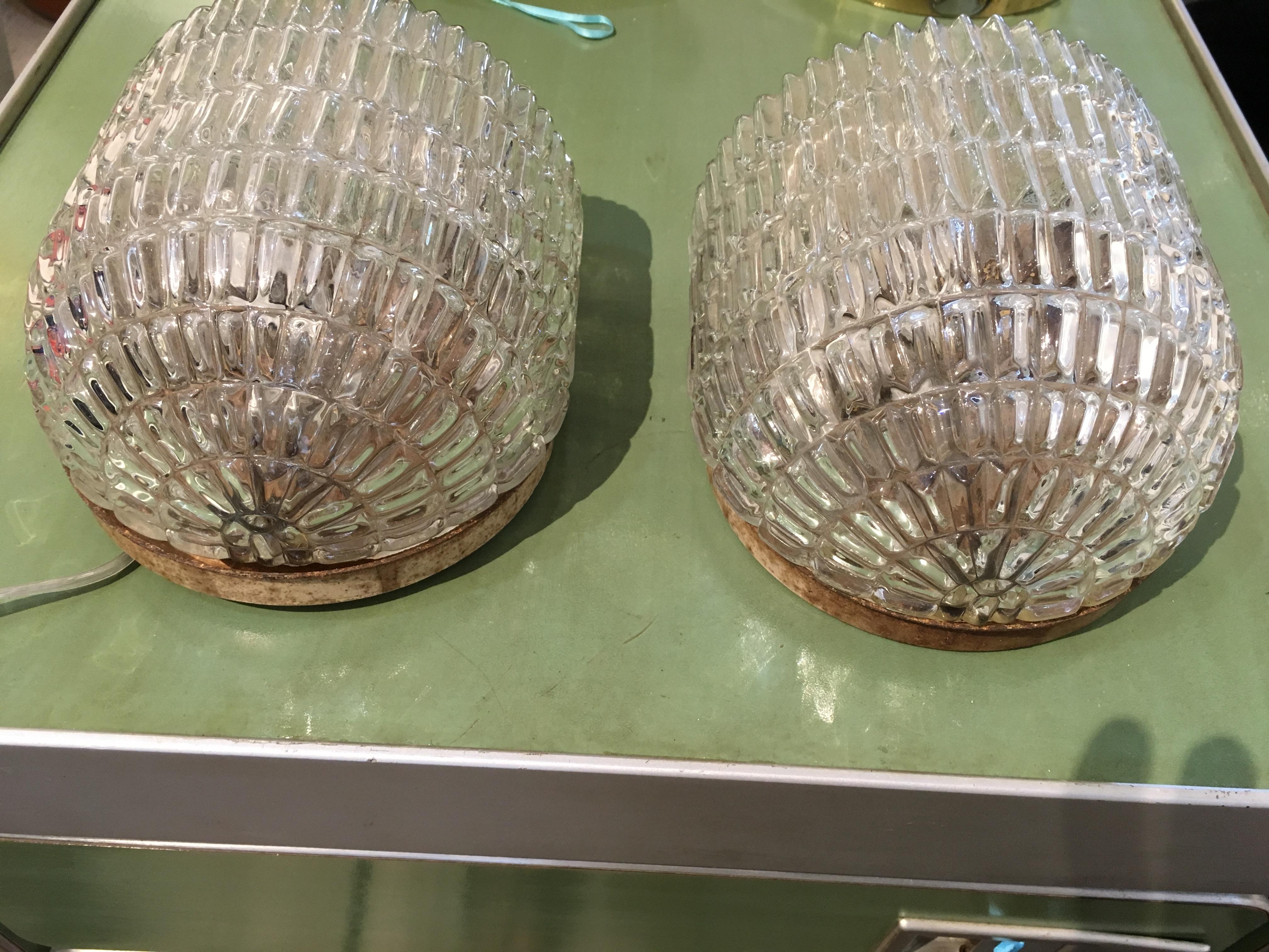 Pair of Textured Glass Nautical Sconces, Midcentury from a Ship's Stateroom In Good Condition In Nantucket, MA