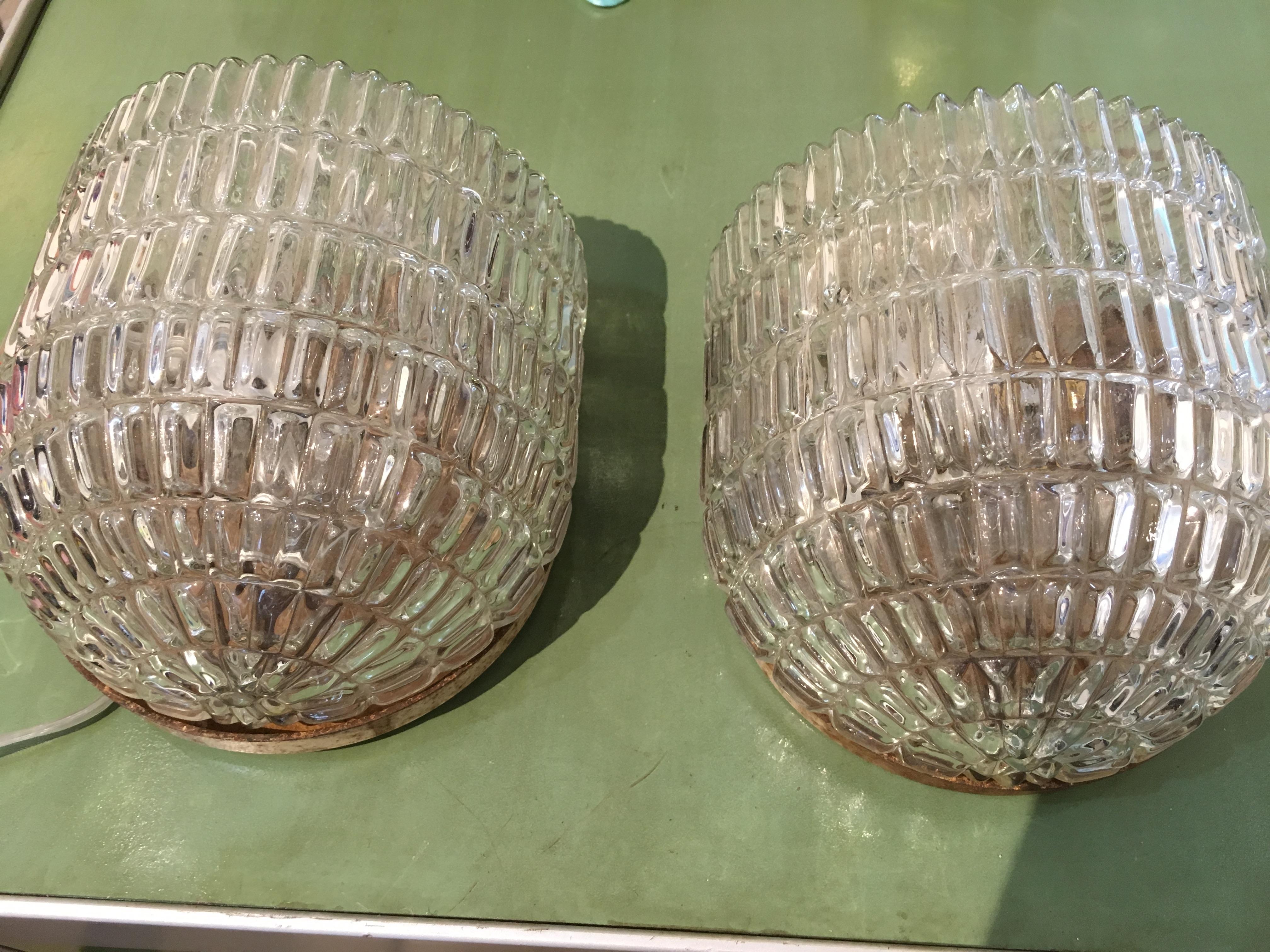 20th Century Pair of Textured Glass Nautical Sconces, Midcentury from a Ship's Stateroom