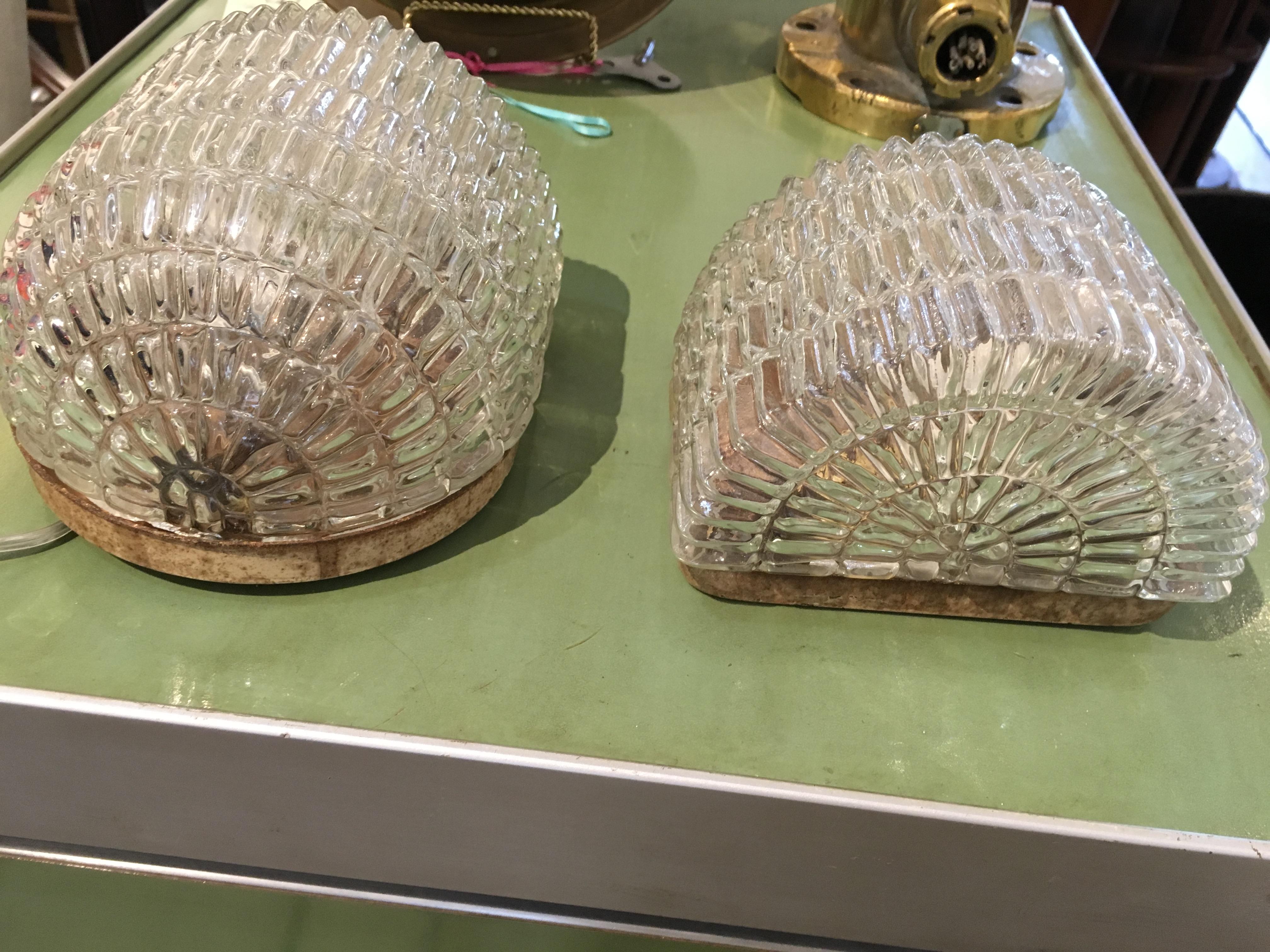 Pair of Textured Glass Nautical Sconces, Midcentury from a Ship's Stateroom 1