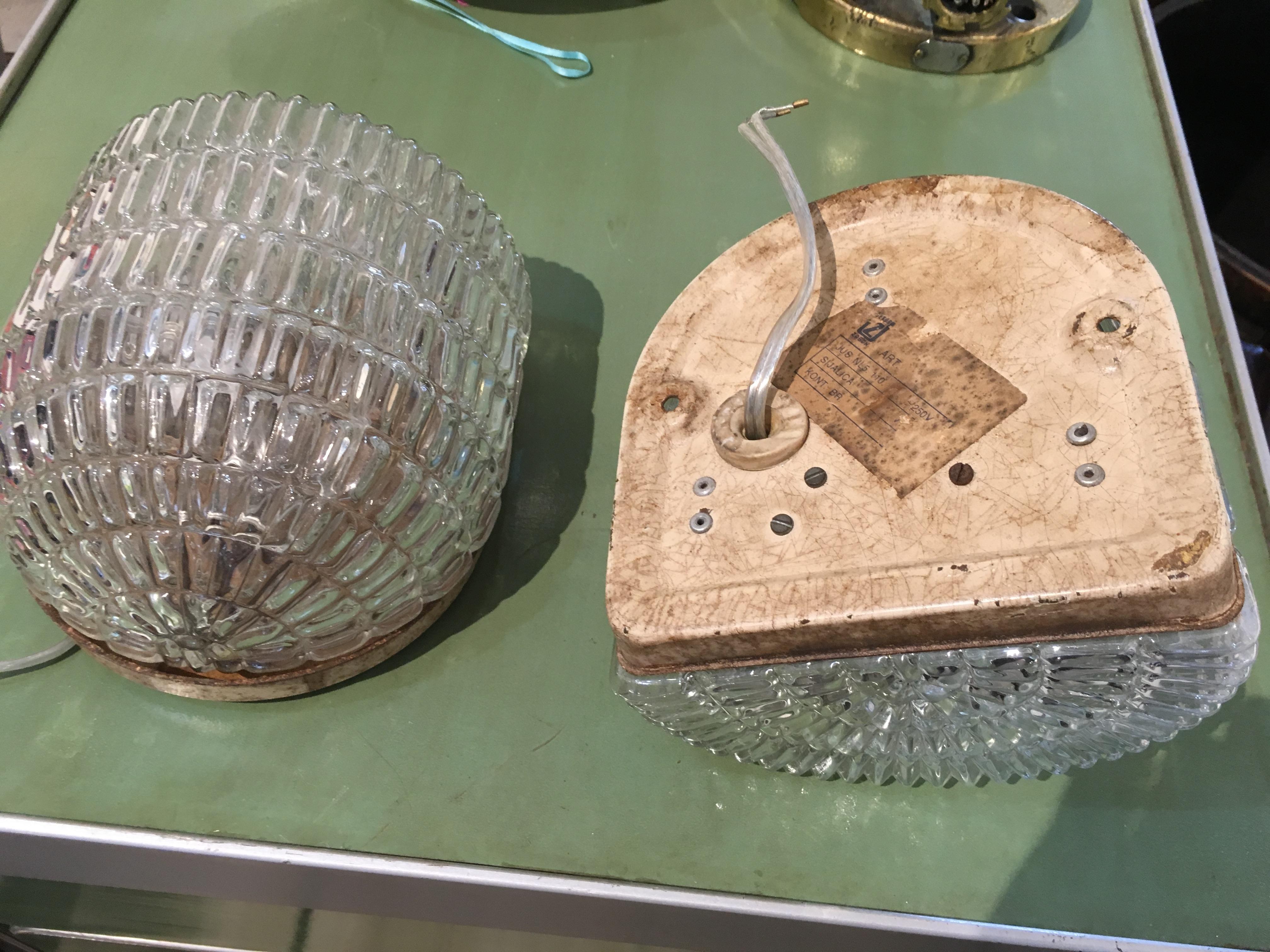 Pair of Textured Glass Nautical Sconces, Midcentury from a Ship's Stateroom 3