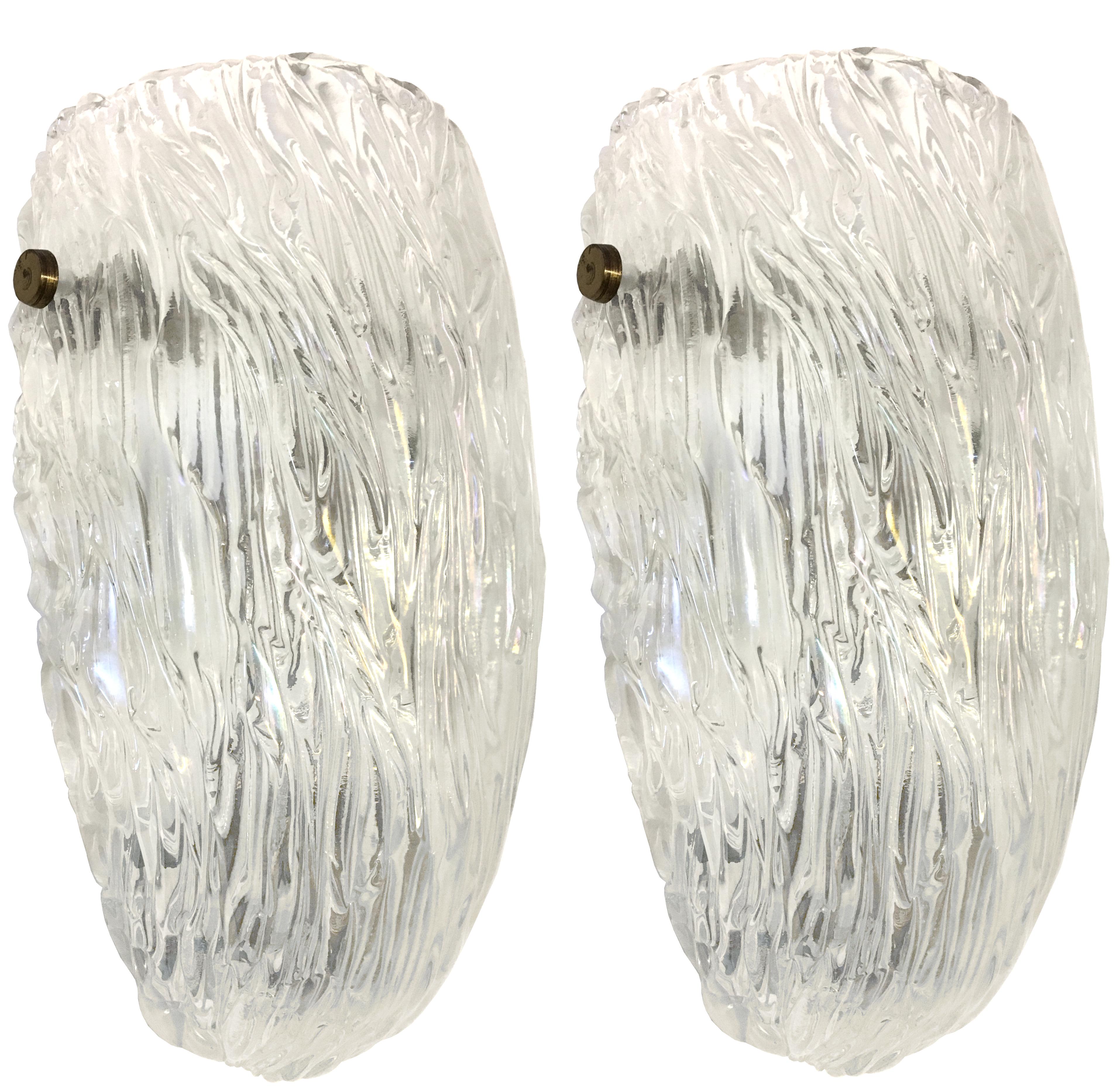 Italian Pair of Textured Glass Sconces by Barovier For Sale