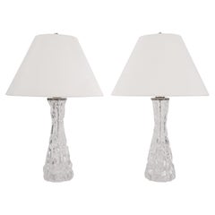 Pair of Textured Glass Table Lamps by Carl Fagerlund for Oreffors 1957 'Signed'