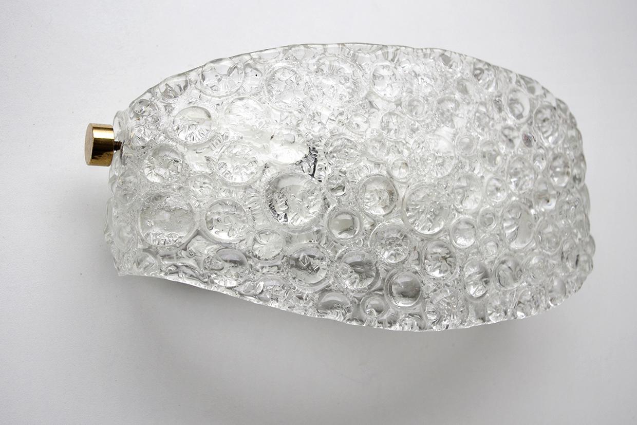 Mid-Century Modern Pair of Textured Ice Glass Bubble Wall Lights Sconces, 1960s For Sale