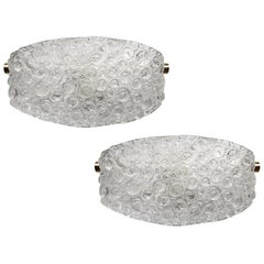 Pair of Textured Ice Glass Bubble Wall Lights Sconces, 1960s
