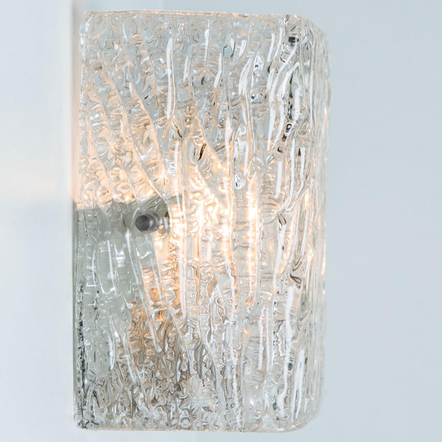 Pair of Textured Ice Glass Gold Wall Lights Kalmar, 1970s For Sale 5
