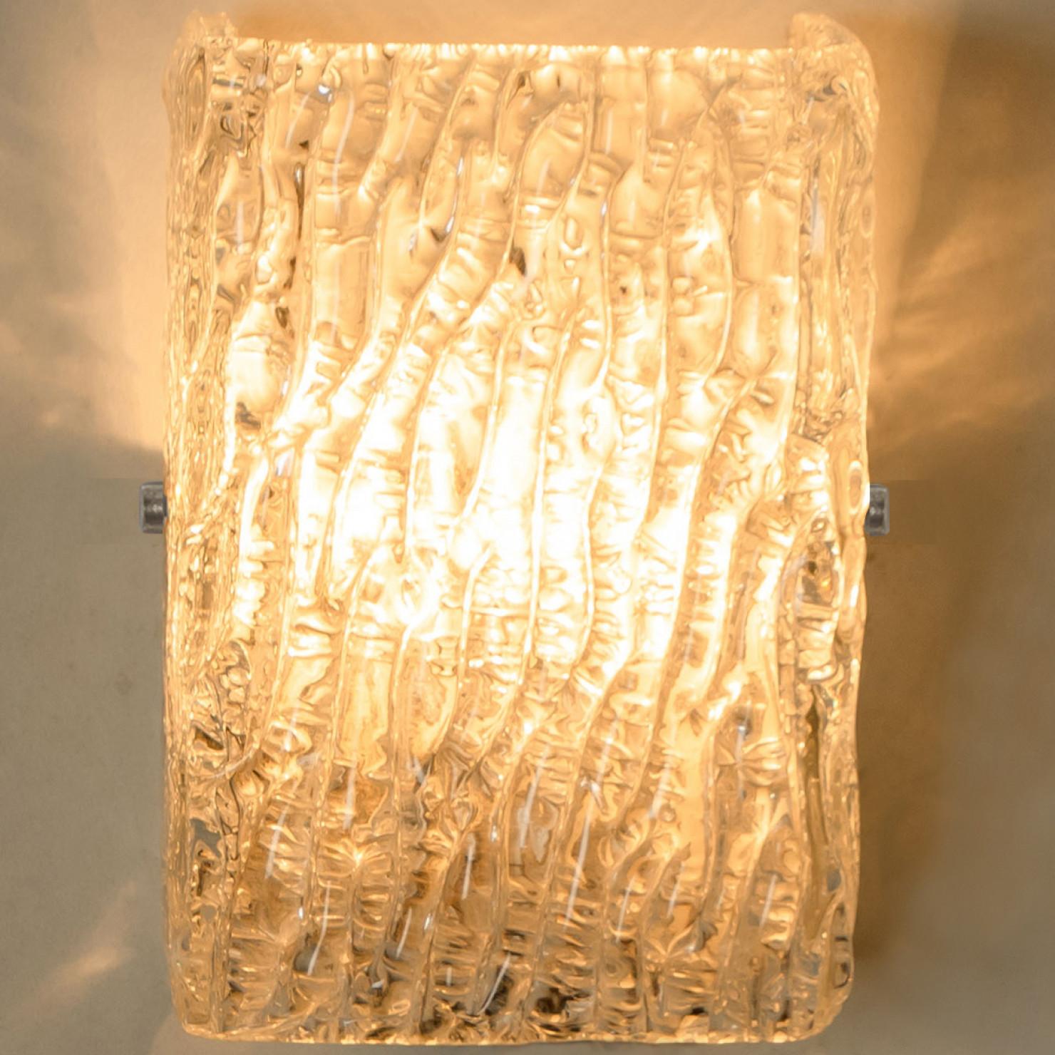 Pair of Textured Ice Glass Gold Wall Lights Kalmar, 1970s For Sale 6