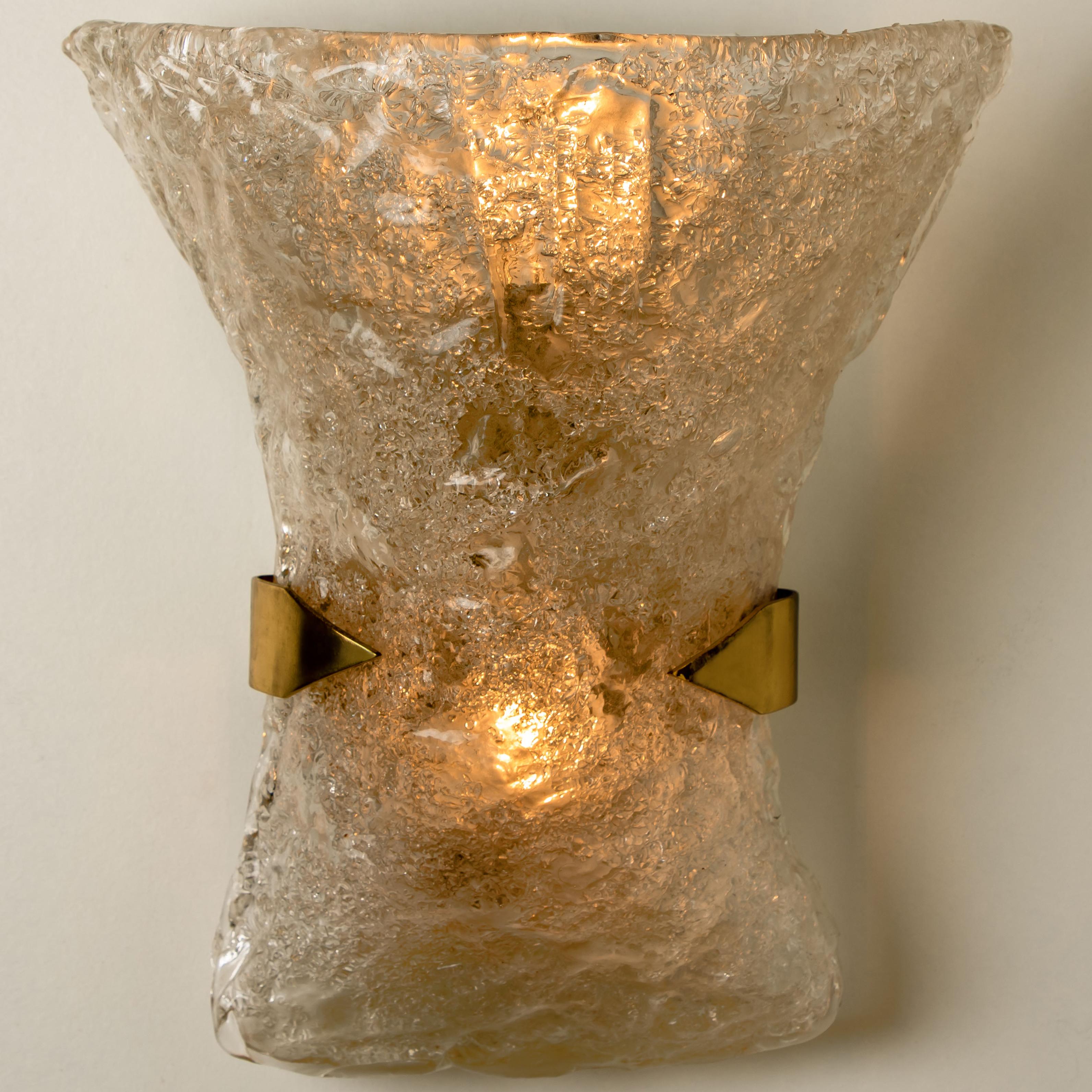 Pair of Textured Murano Glass Brass Sconces, 1960s For Sale 3