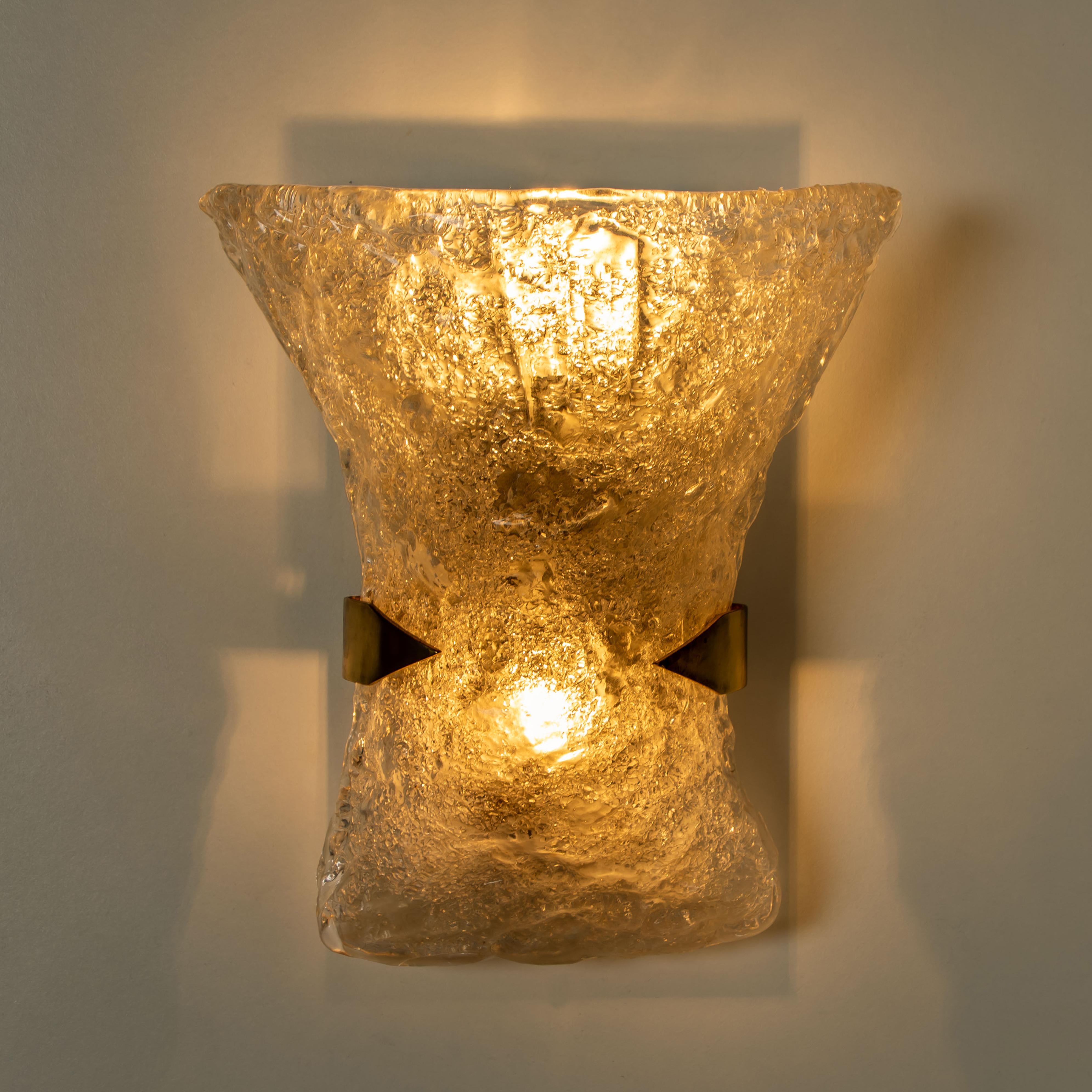 Pair of Textured Murano Glass Brass Sconces, 1960s For Sale 2