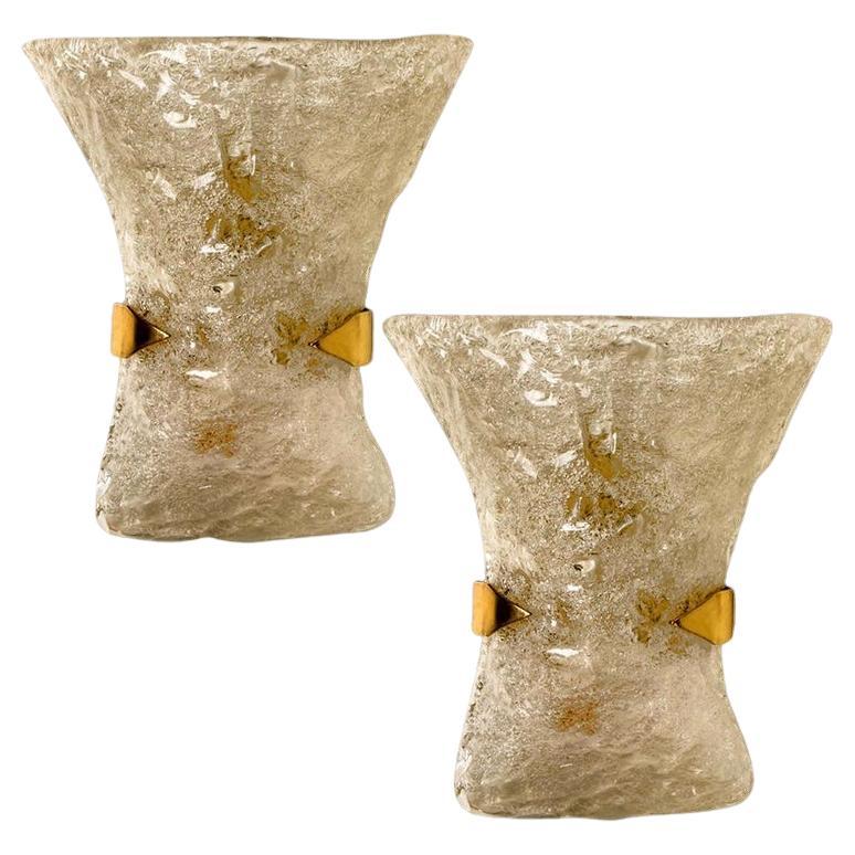 Pair of Textured Murano Glass Brass Sconces, 1960s