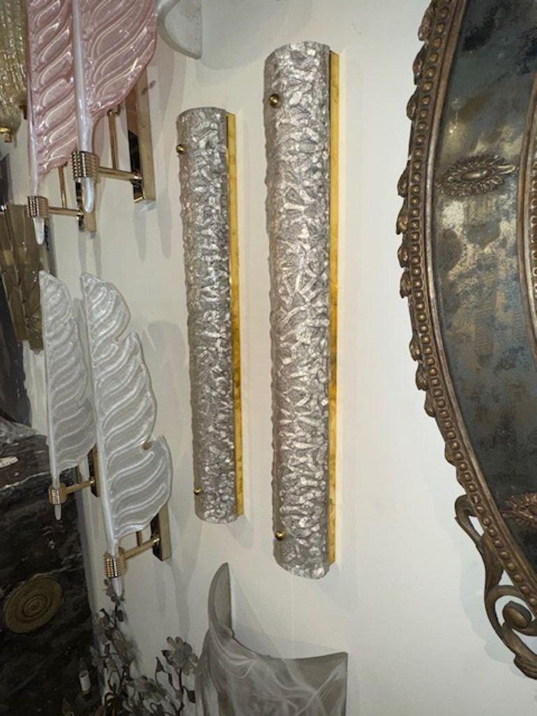 Coppia di lampade a tubo in vetro di Murano testurizzato In condizioni buone in vendita a Dallas, TX