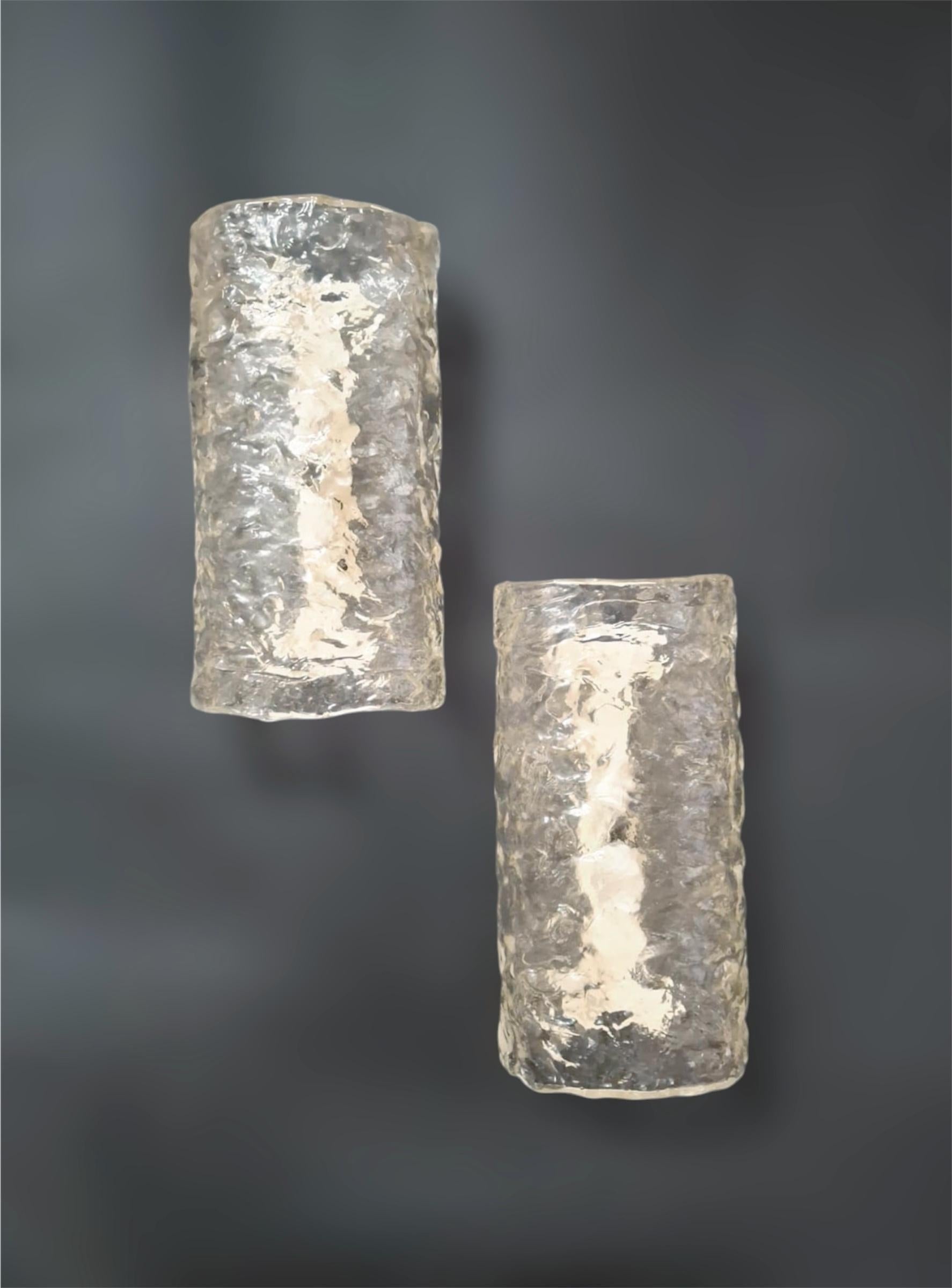 Pair of Textured Murano Sconces by Mazzega For Sale 3