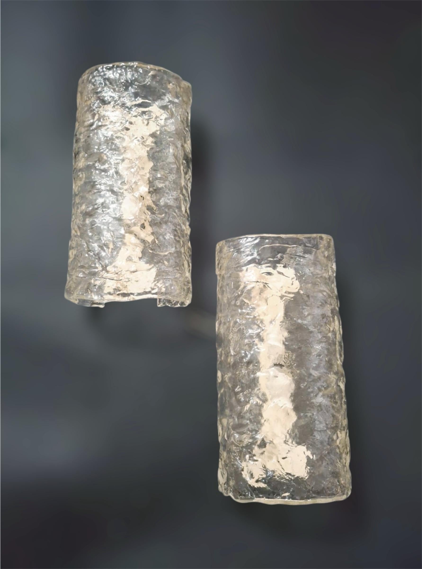 Pair of Textured Murano Sconces by Mazzega For Sale 4