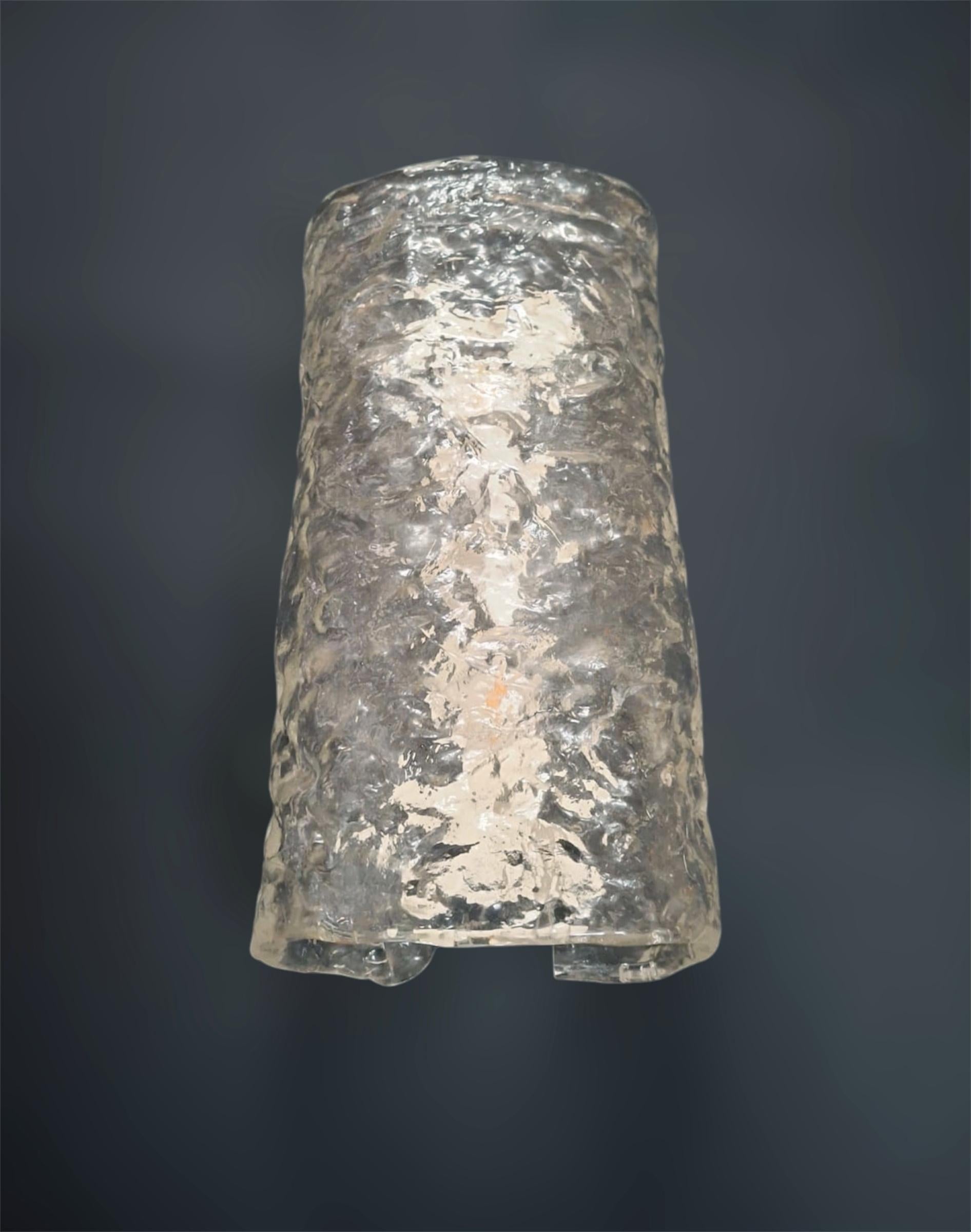 Italian Pair of Textured Murano Sconces by Mazzega For Sale