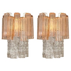 Pair of Textured Pink Tube Sconces