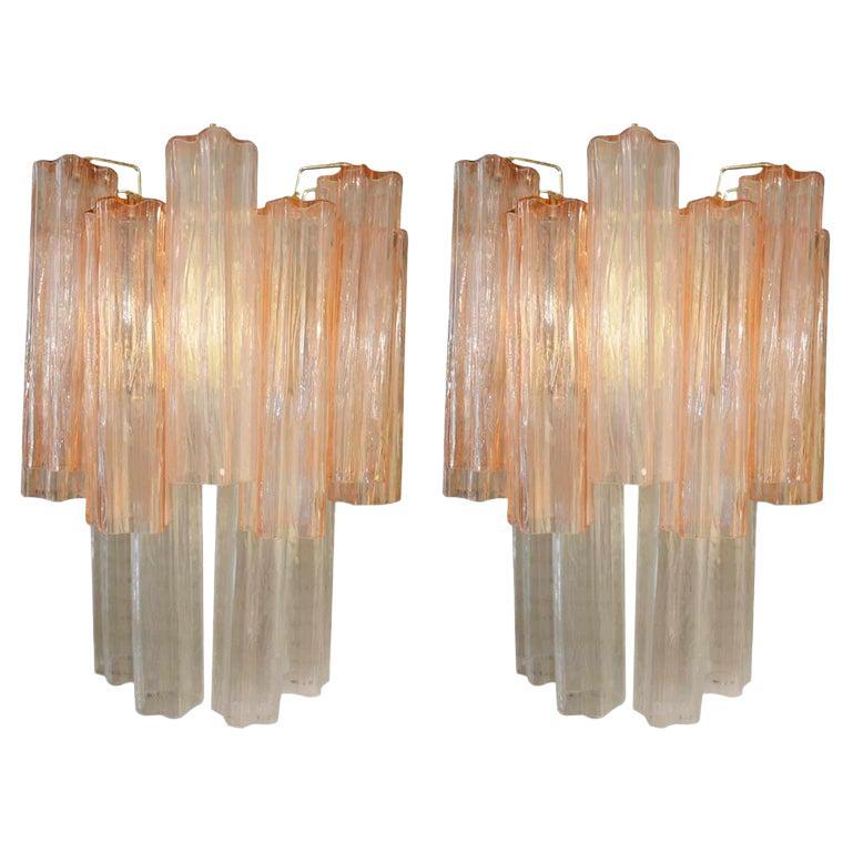 Pair of Textured Pink Tube Sconces