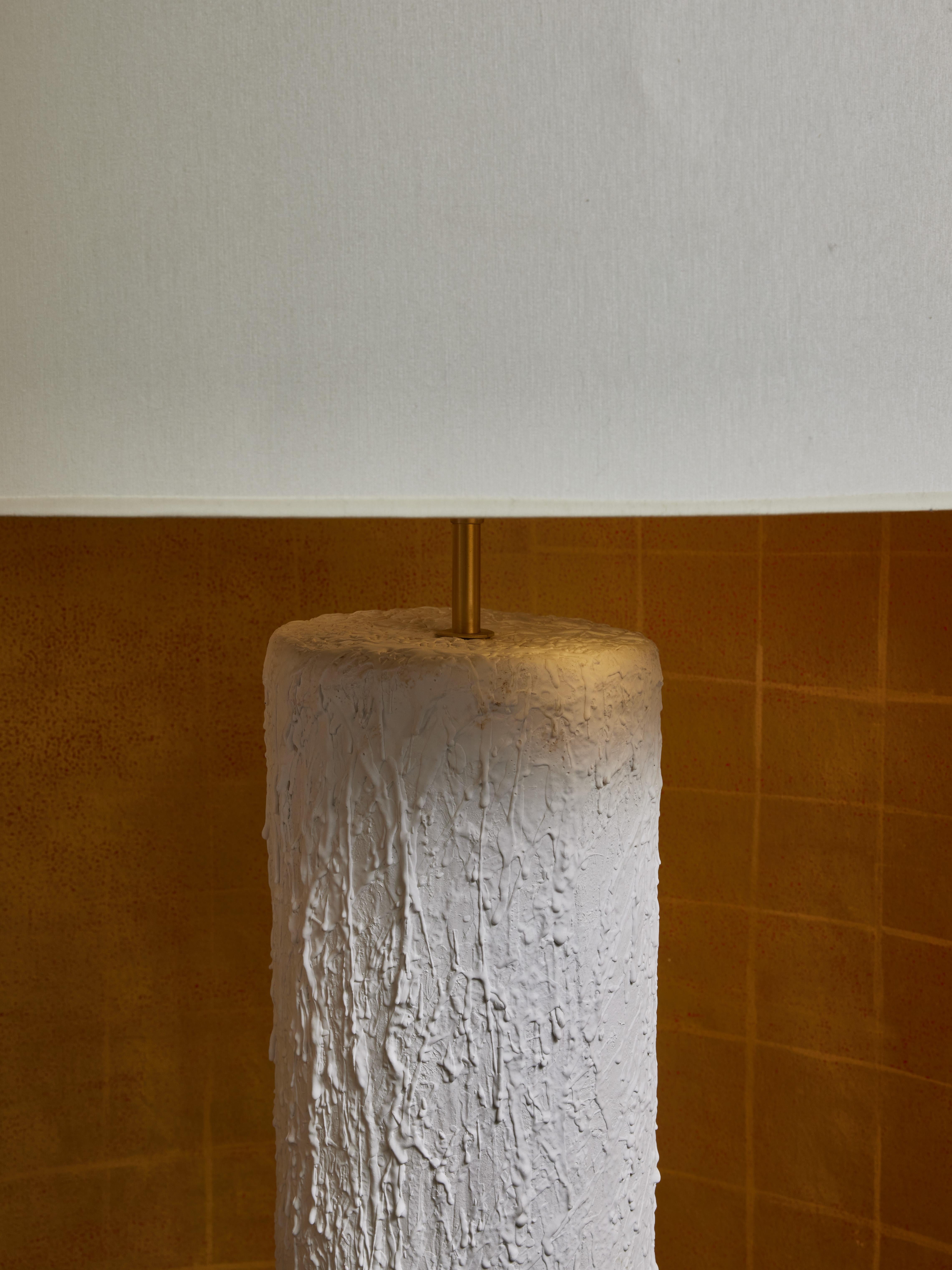 Contemporary Pair of Textured Plaster Cylindrical Floor Lamps For Sale