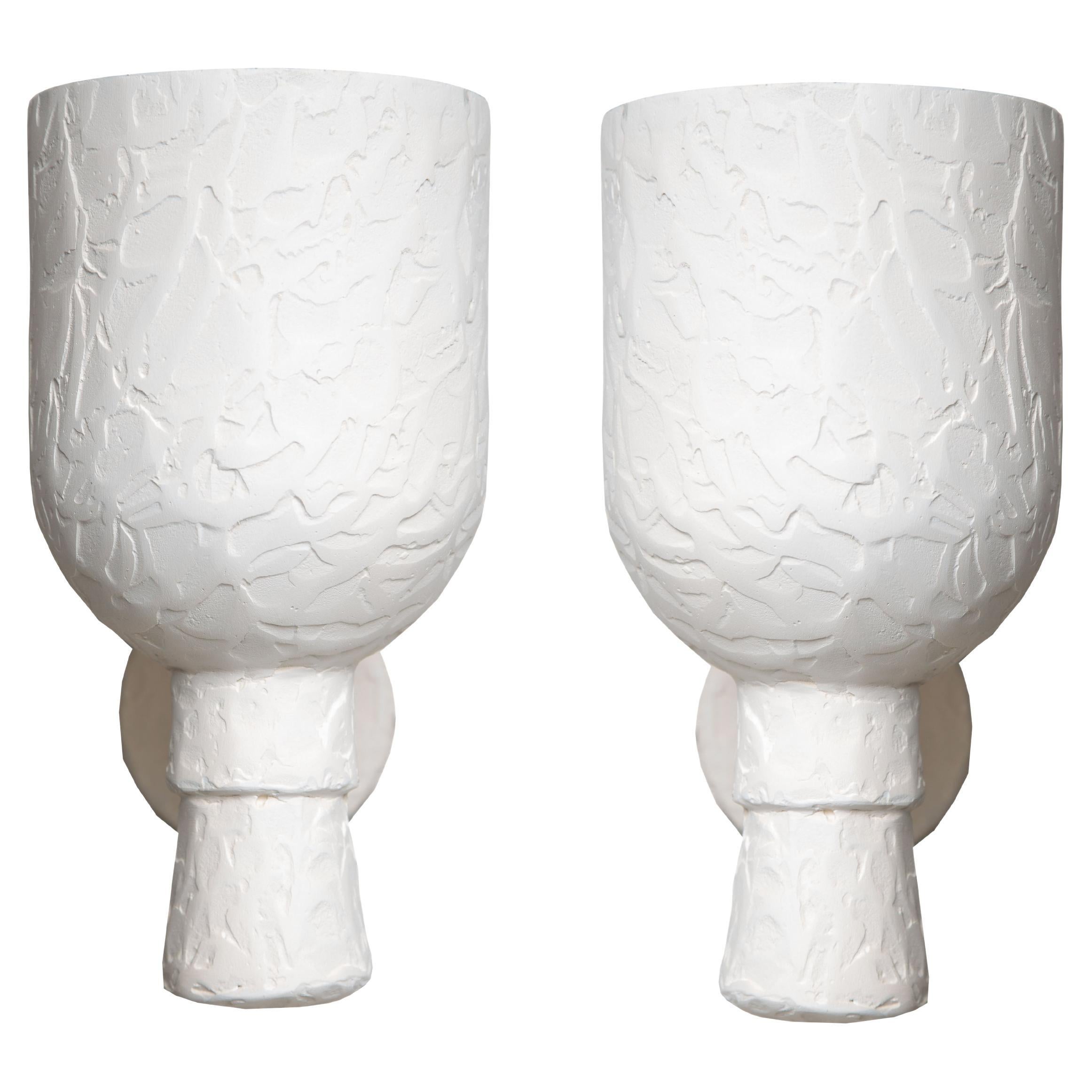 Pair of Textured Plaster Wall Lights, in Stock For Sale