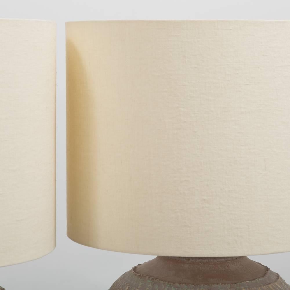 Pair of Textured Pottery Table Lamps, 1970s In Good Condition For Sale In London, GB