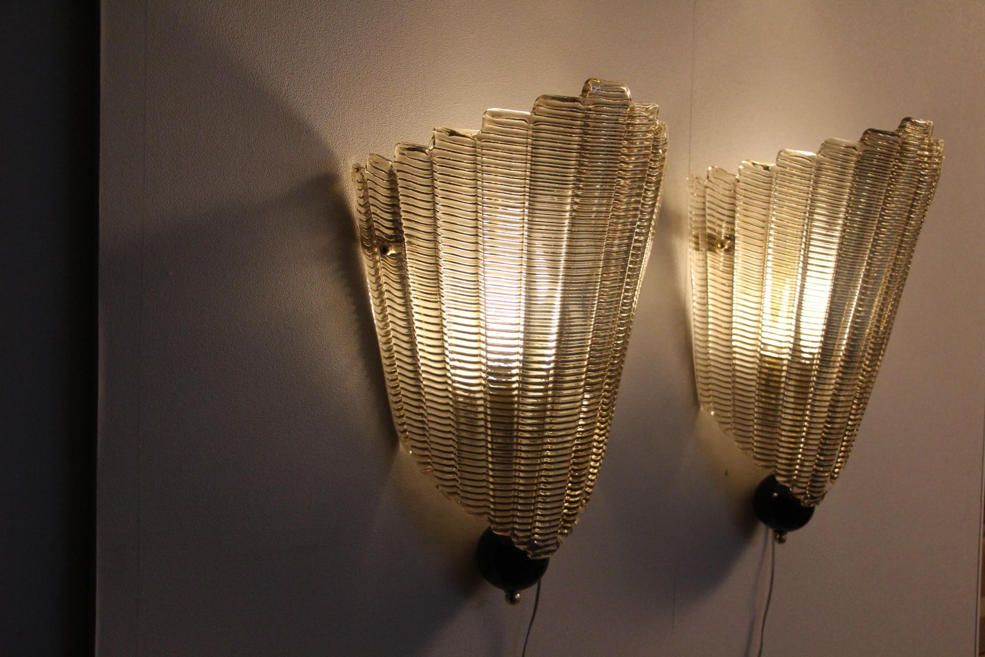 Pair of Textured Smoked Murano Glass Sconces For Sale 6
