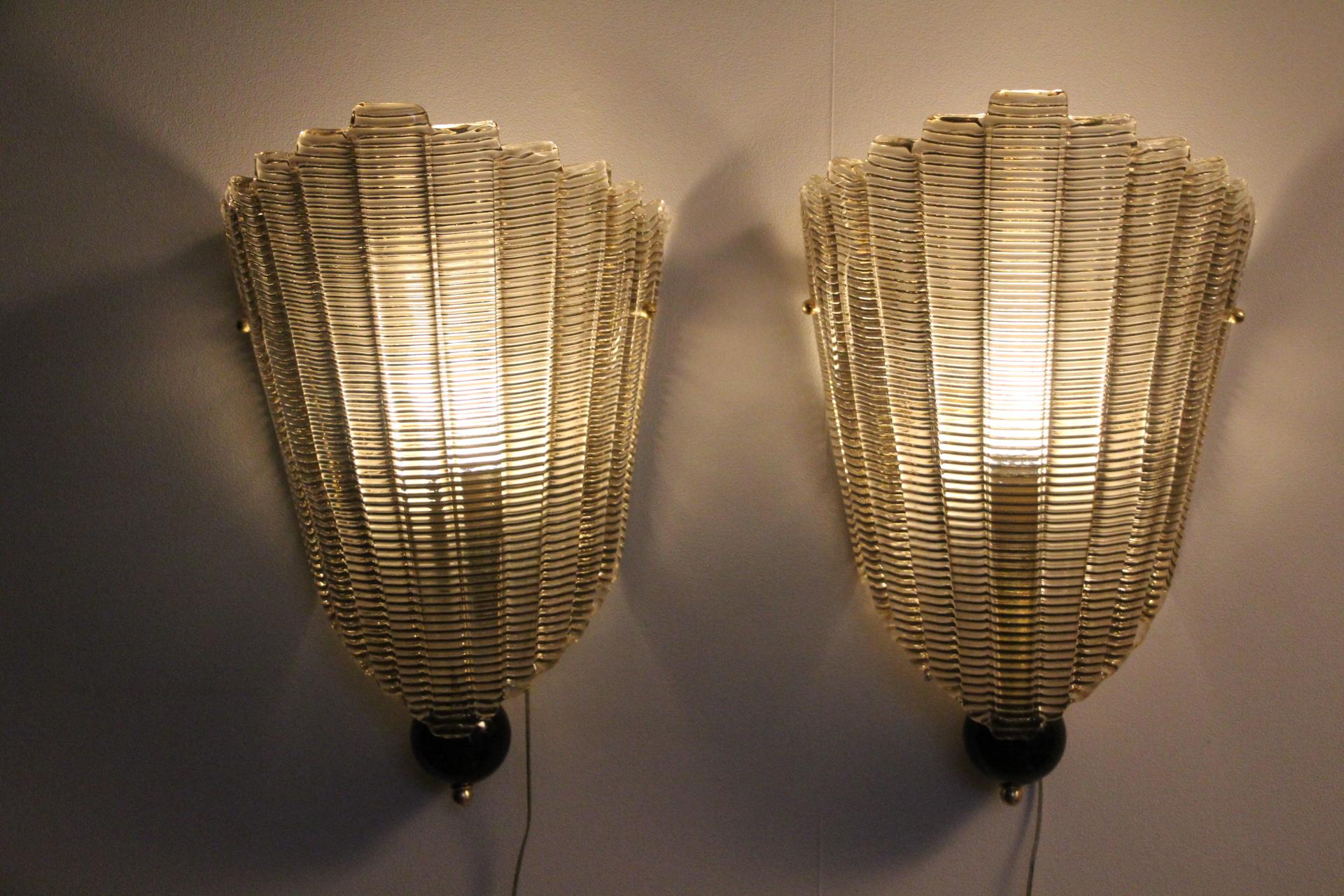 Pair of Textured Smoked Murano Glass Sconces For Sale 7