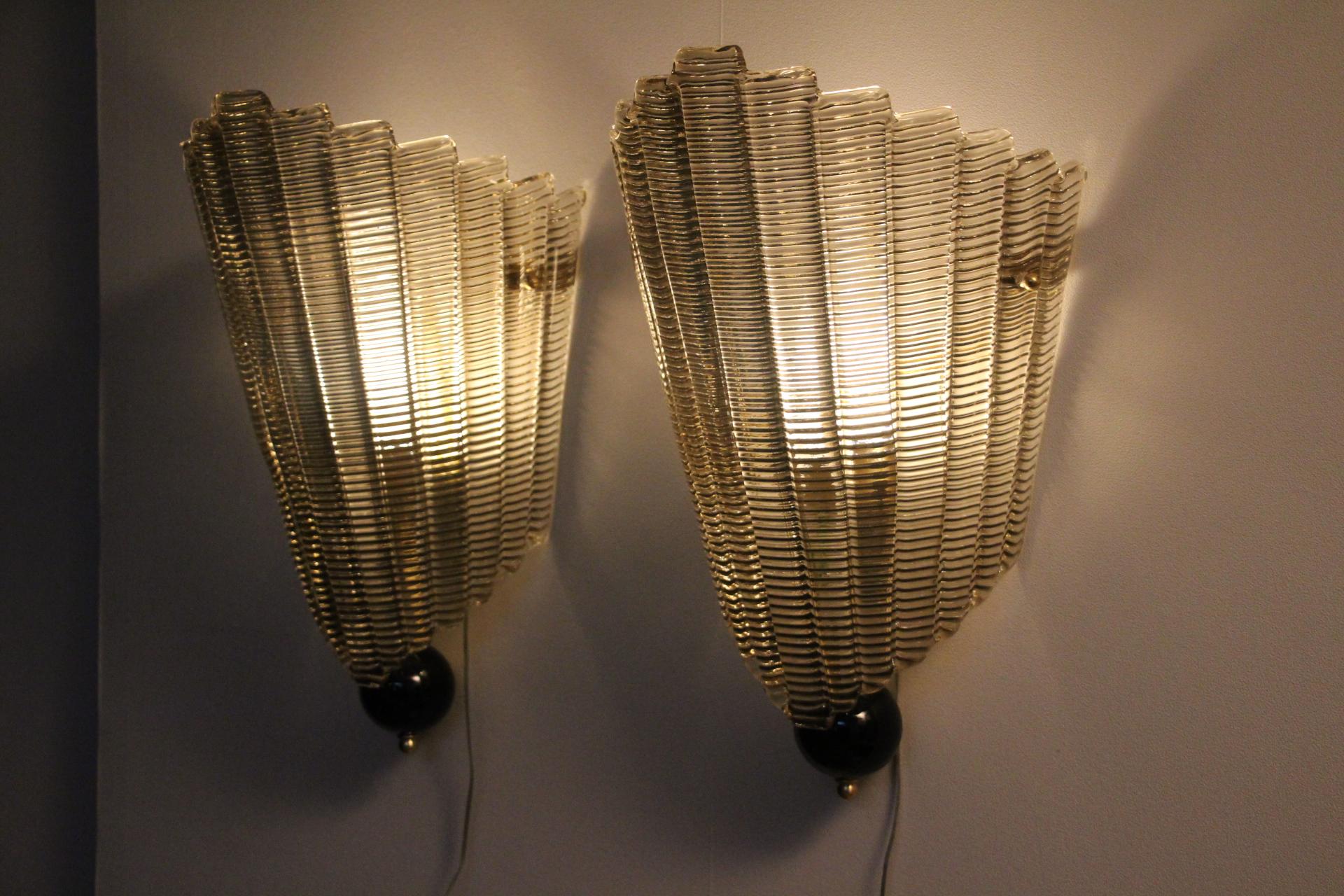 Pair of Textured Smoked Murano Glass Sconces For Sale 9