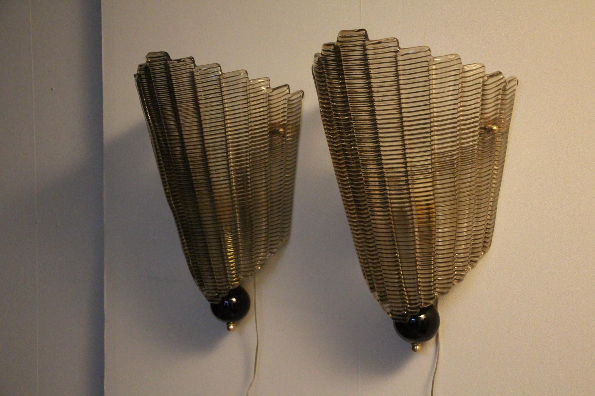Pair of Textured Smoked Murano Glass Sconces For Sale 10