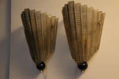Pair of Textured Smoked Murano Glass Sconces