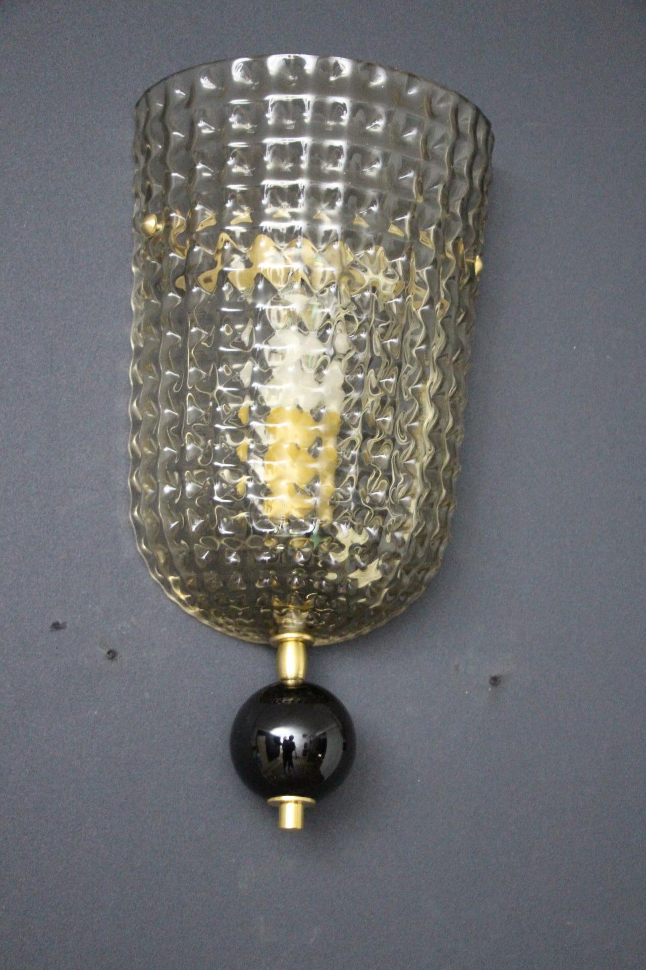 Pair of Textured Smoked Murano Glass Sconces For Sale 2