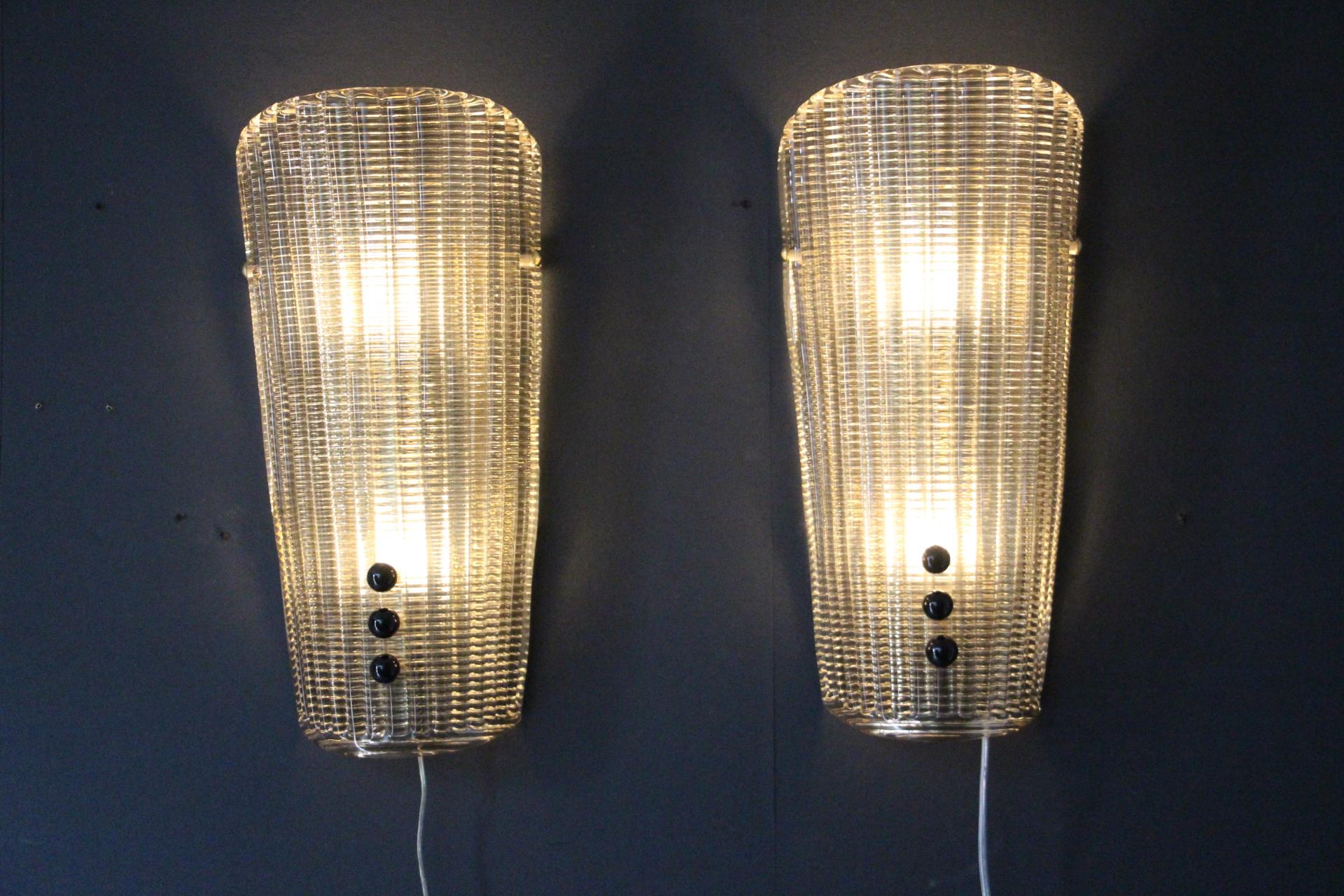 Pair of Textured Smoked Murano Glass Sconces with Little Black Glass Pearls For Sale 5