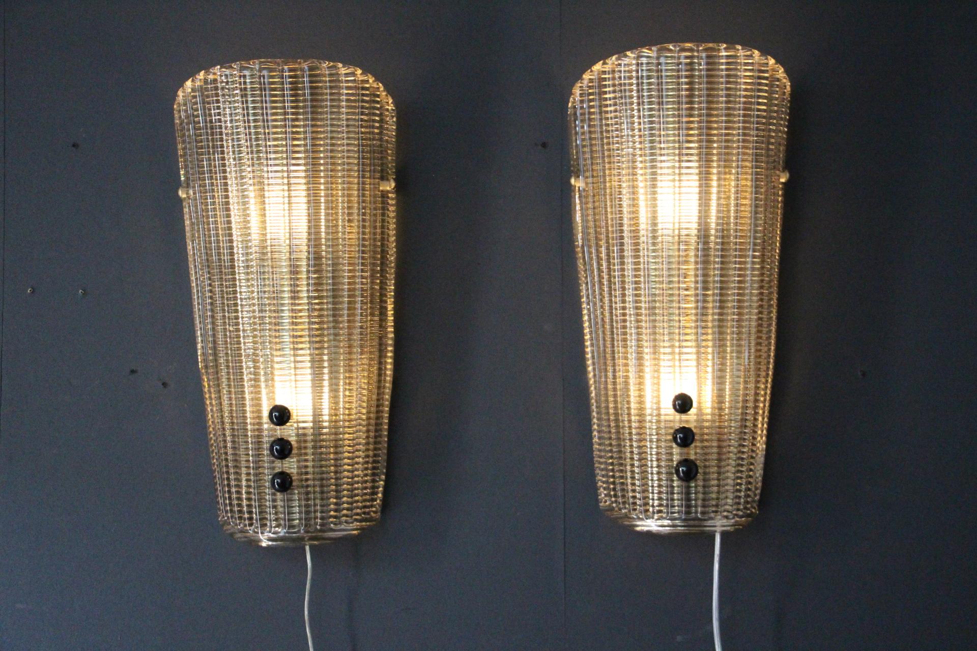 Pair of Textured Smoked Murano Glass Sconces with Little Black Glass Pearls For Sale 6
