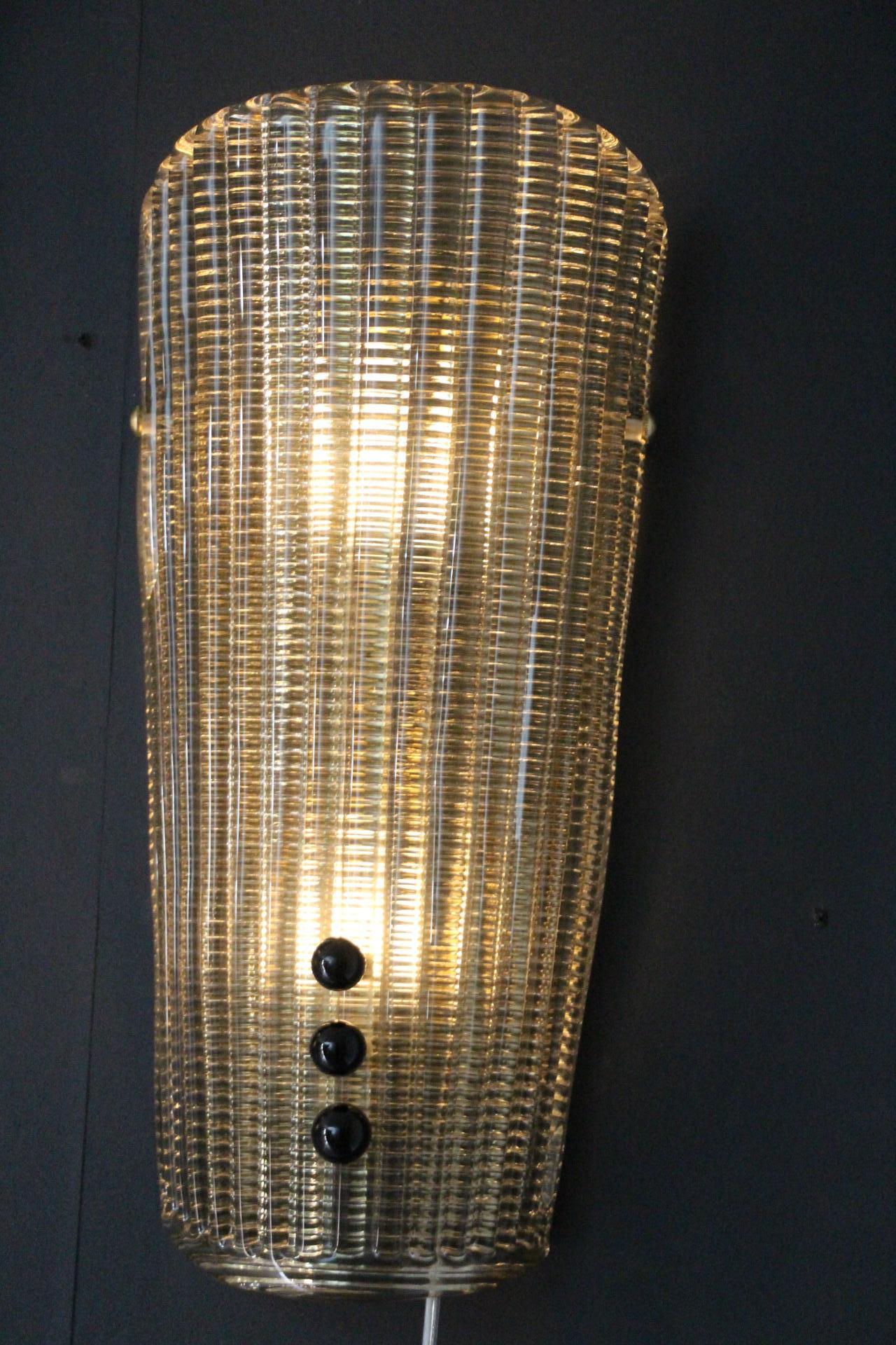 Pair of Textured Smoked Murano Glass Sconces with Little Black Glass Pearls For Sale 8