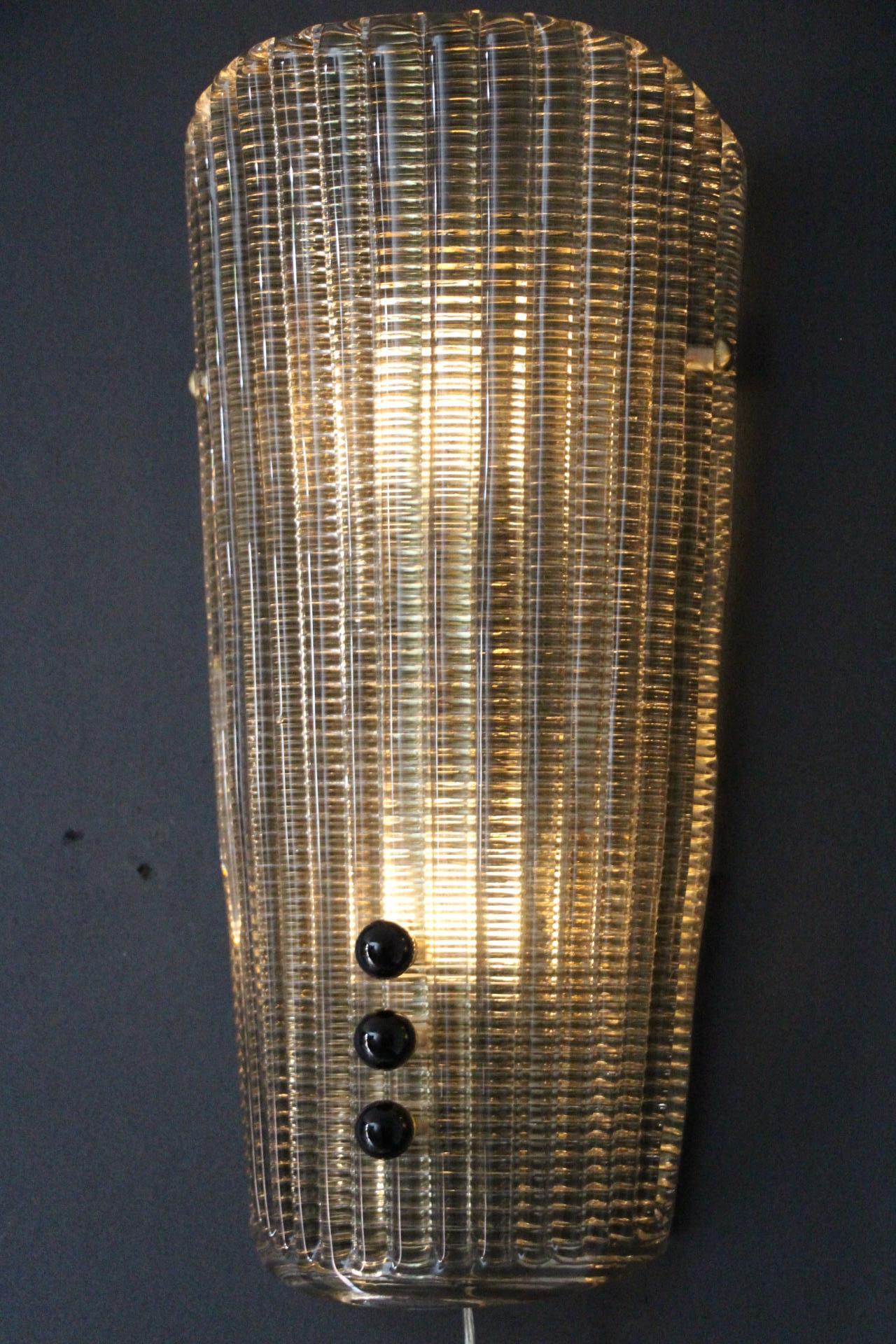 Pair of Textured Smoked Murano Glass Sconces with Little Black Glass Pearls For Sale 9
