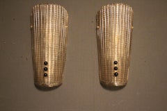 Pair of Textured Smoked Murano Glass Sconces with Little Black Glass Pearls