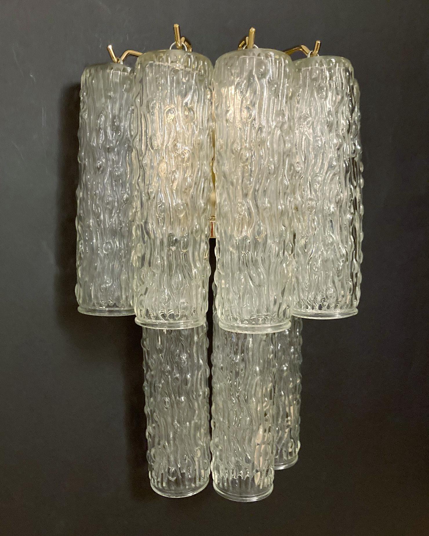 Italian Pair of Textured Tubes Sconces, 2 Pairs Available For Sale