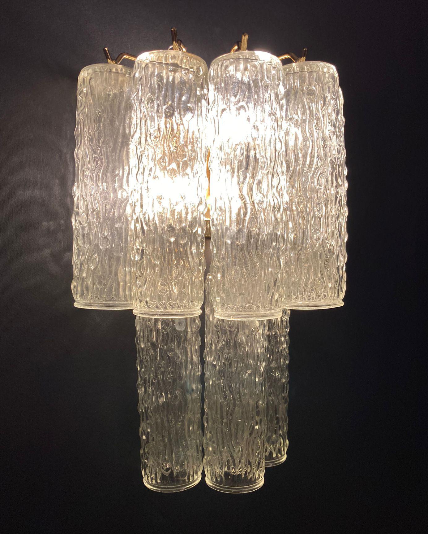 Murano Glass Pair of Textured Tubes Sconces, 2 Pairs Available For Sale