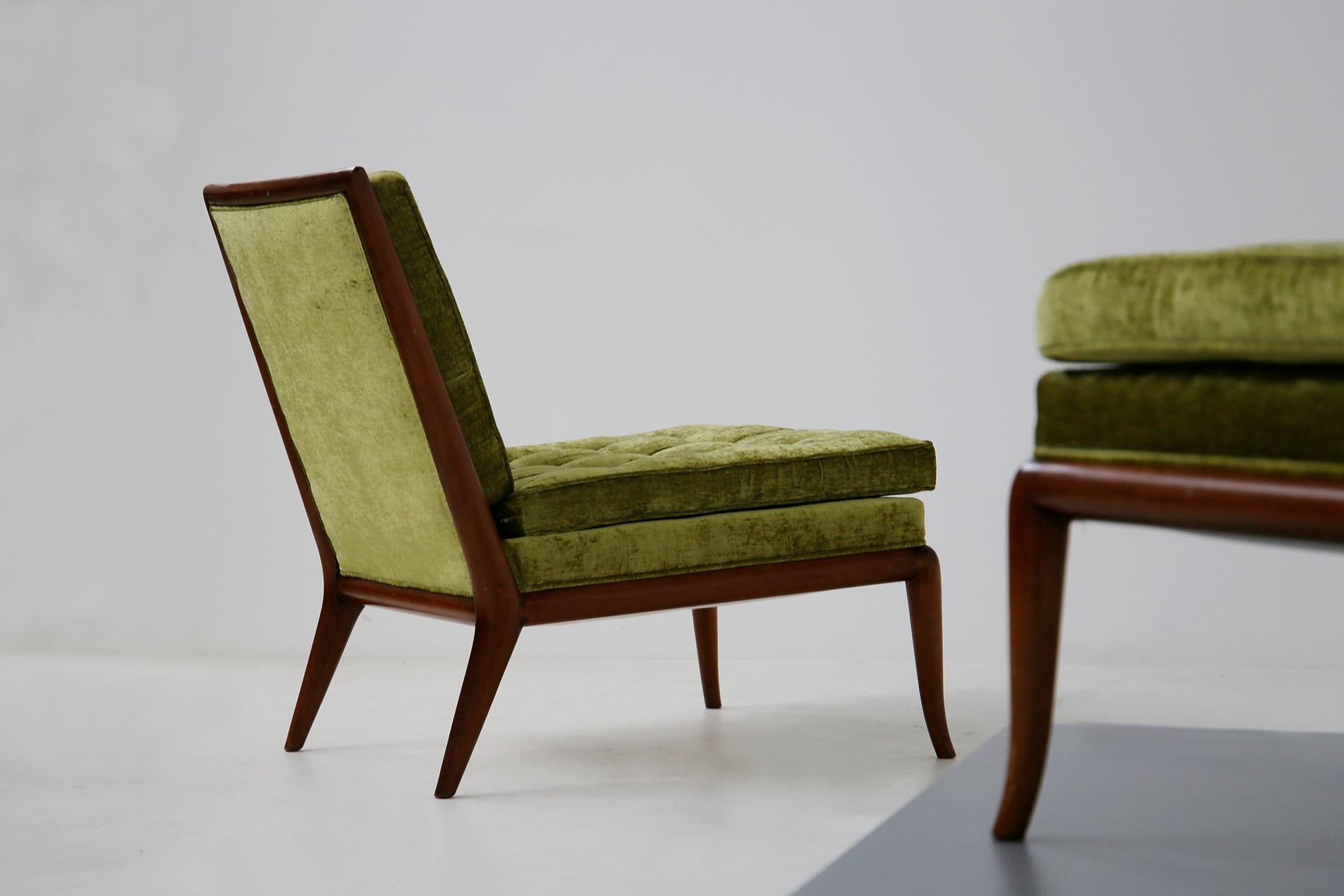 Mid-20th Century Pair of T.H. Robsjohn-Gibbings Armchairs No. WMB in Green Velvet, 1950s