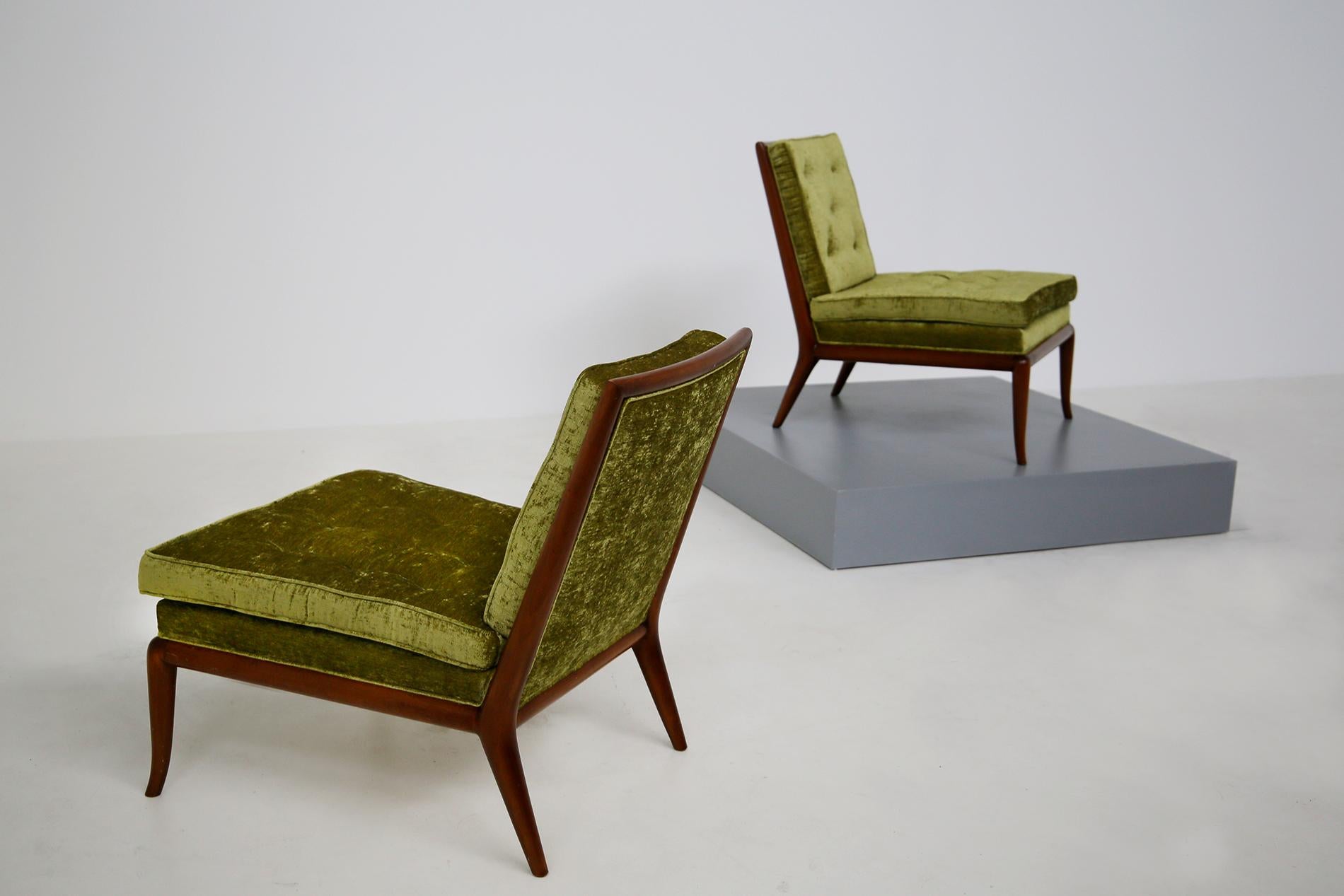Pair of T.H. Robsjohn-Gibbings Armchairs No. WMB in Green Velvet, 1950s 2