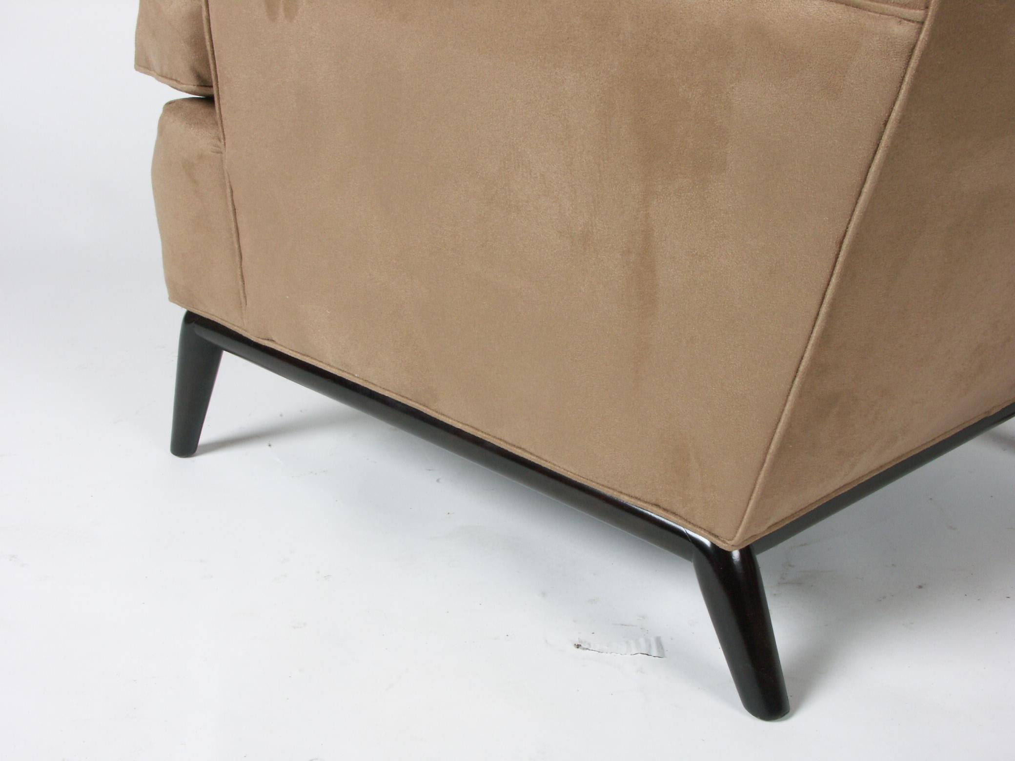 Upholstery Pair of T.H. Robsjohn-Gibbings for Widdicomb High Back Club Chairs Ebonized Base For Sale