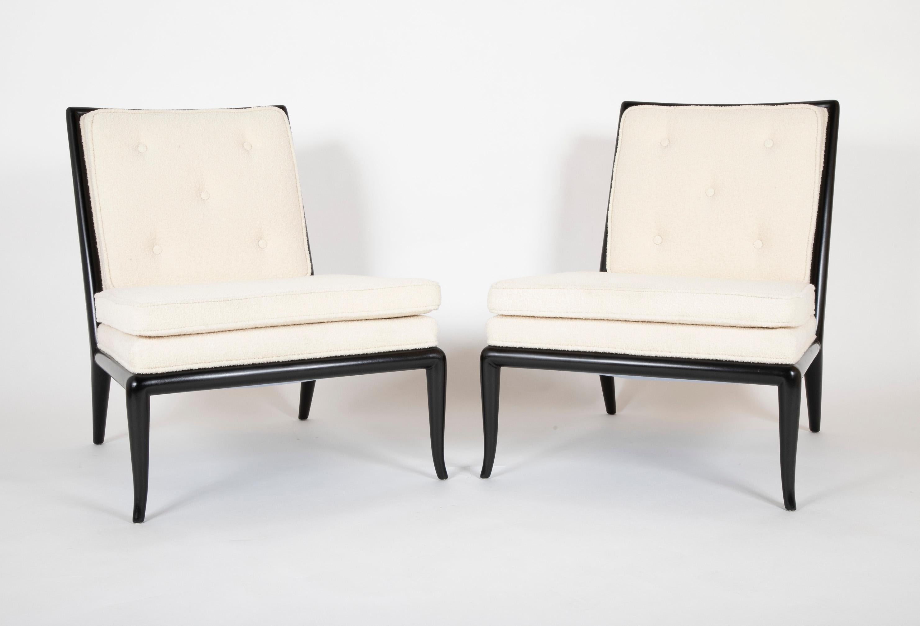 Mid-Century Modern Pair of T.H. Robsjohn-Gibbings Ebonized Slipper Chairs for Widdicomb