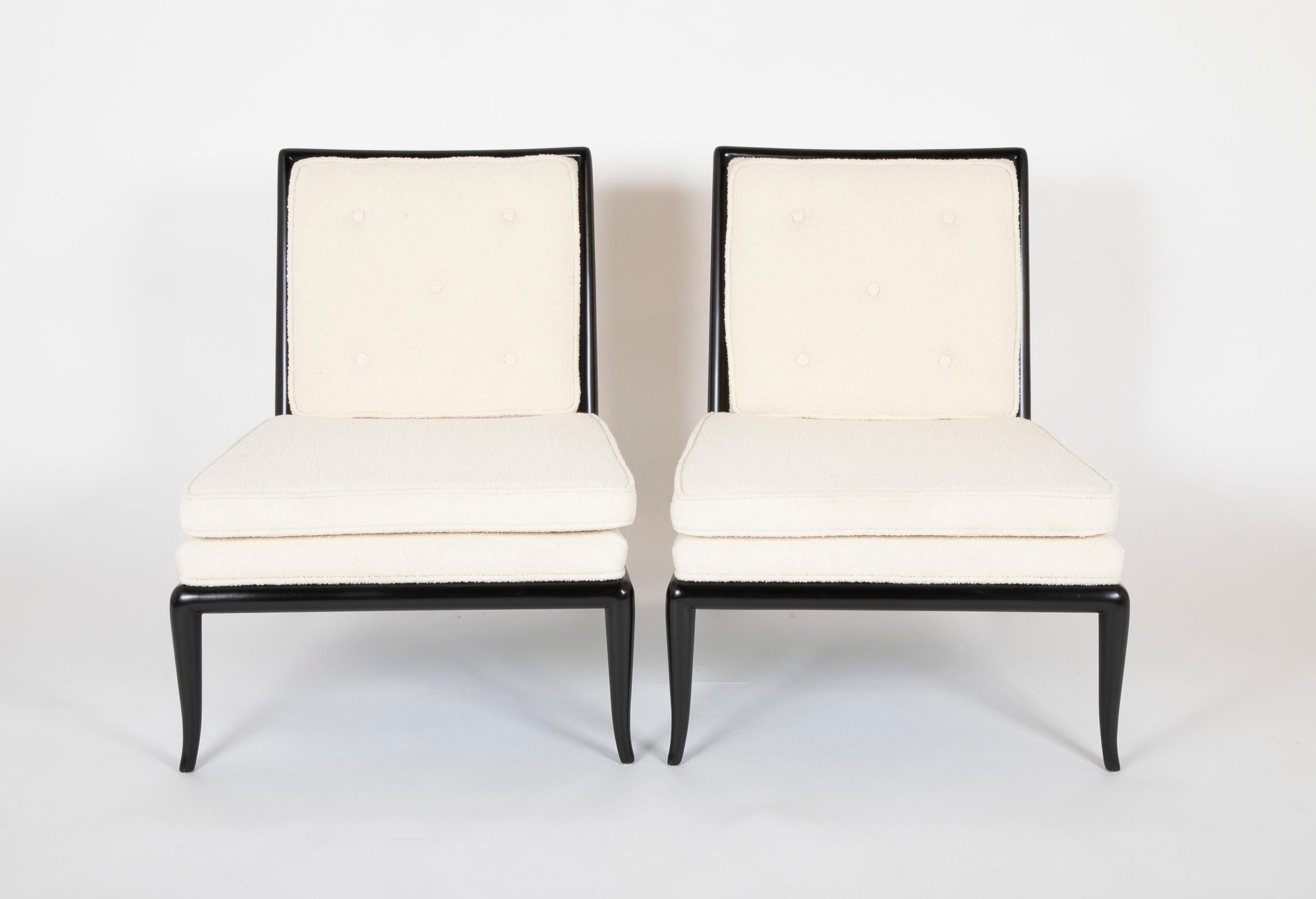 American Pair of T.H. Robsjohn-Gibbings Ebonized Slipper Chairs for Widdicomb