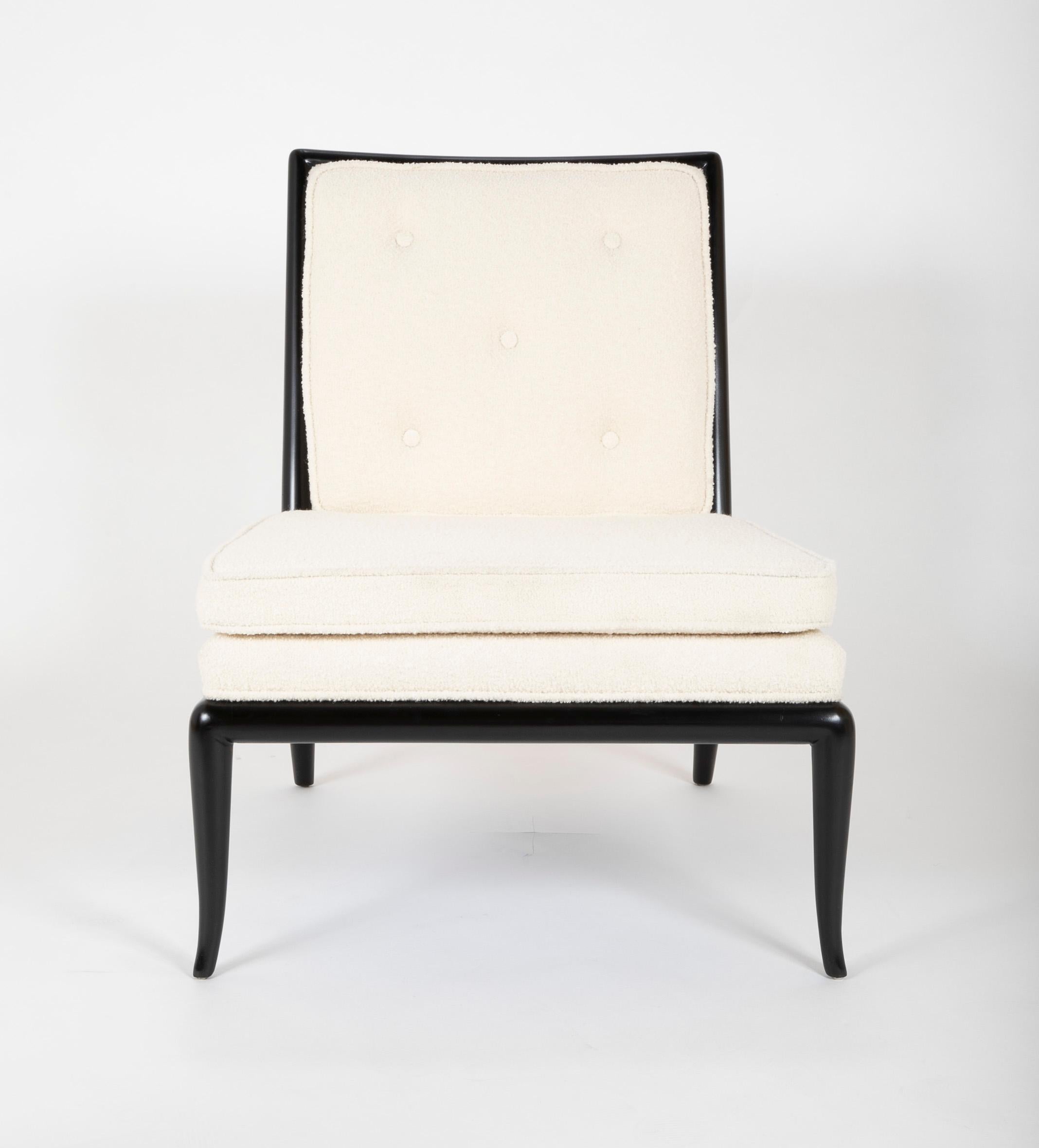 20th Century Pair of T.H. Robsjohn-Gibbings Ebonized Slipper Chairs for Widdicomb