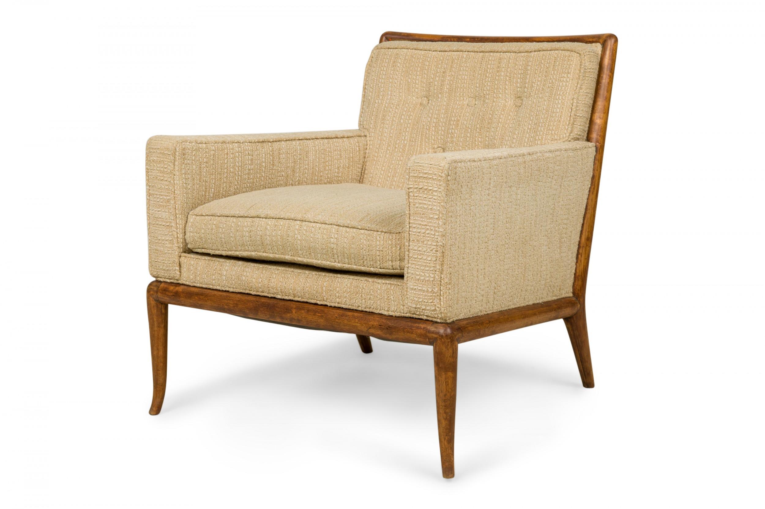 Mid-Century Modern Pair of T.H Robsjohn-Gibbings for Widdicomb Beige Walnut Frame Lounge / Armchair For Sale