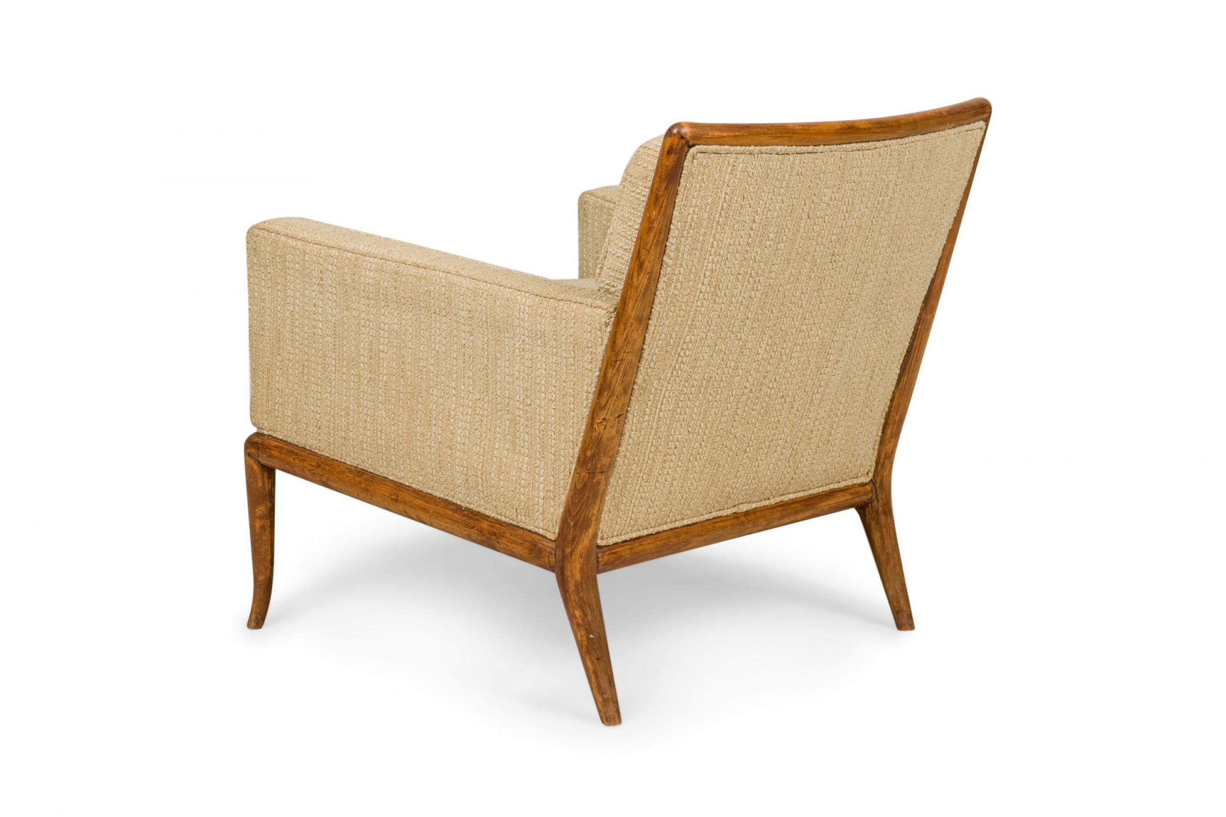 Pair of T.H Robsjohn-Gibbings for Widdicomb Beige Walnut Frame Lounge / Armchair In Good Condition For Sale In New York, NY