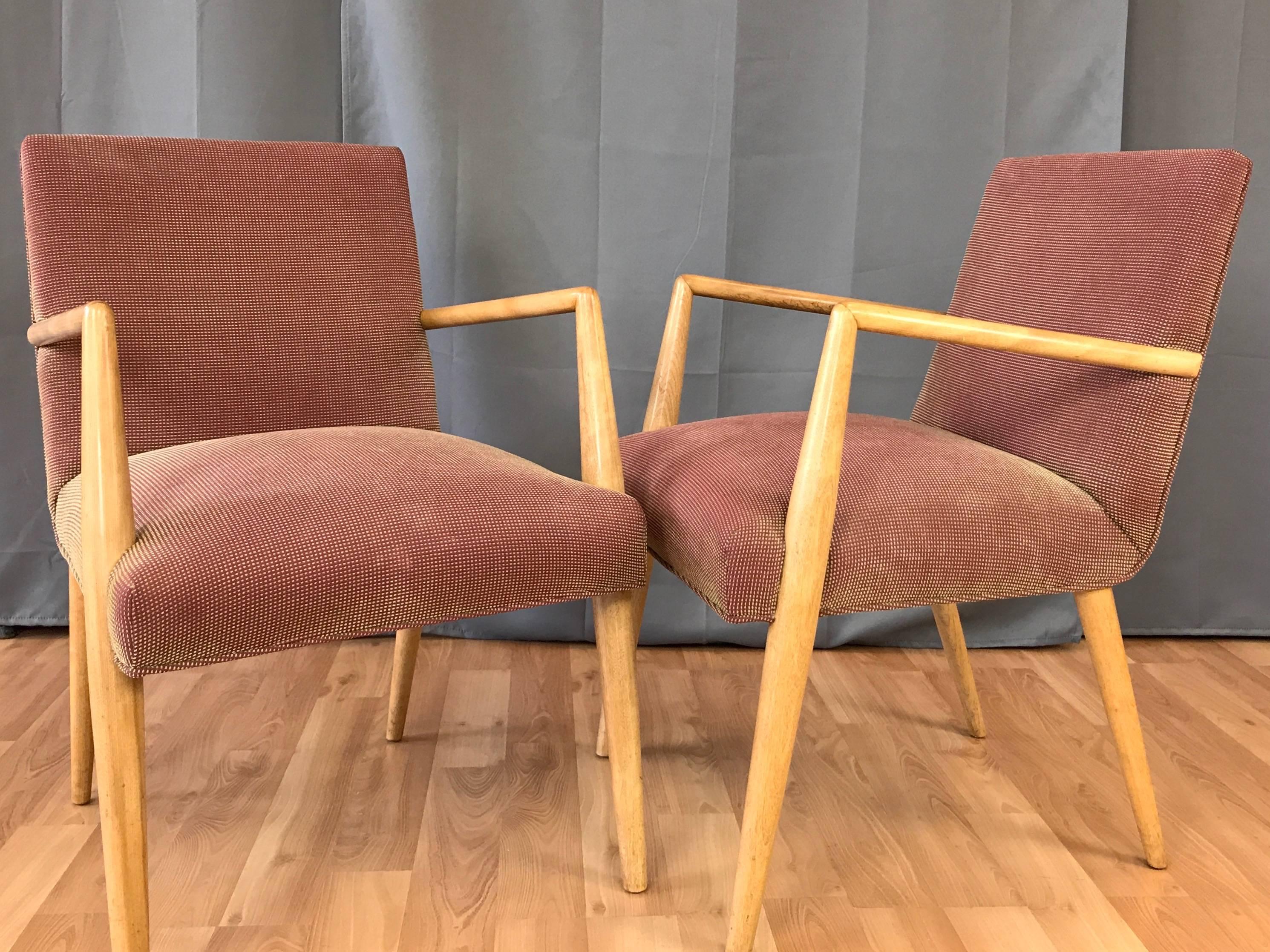 Mid-Century Modern Pair of T.H. Robsjohn-Gibbings for Widdicomb Model 1686 Maple Dining Chairs